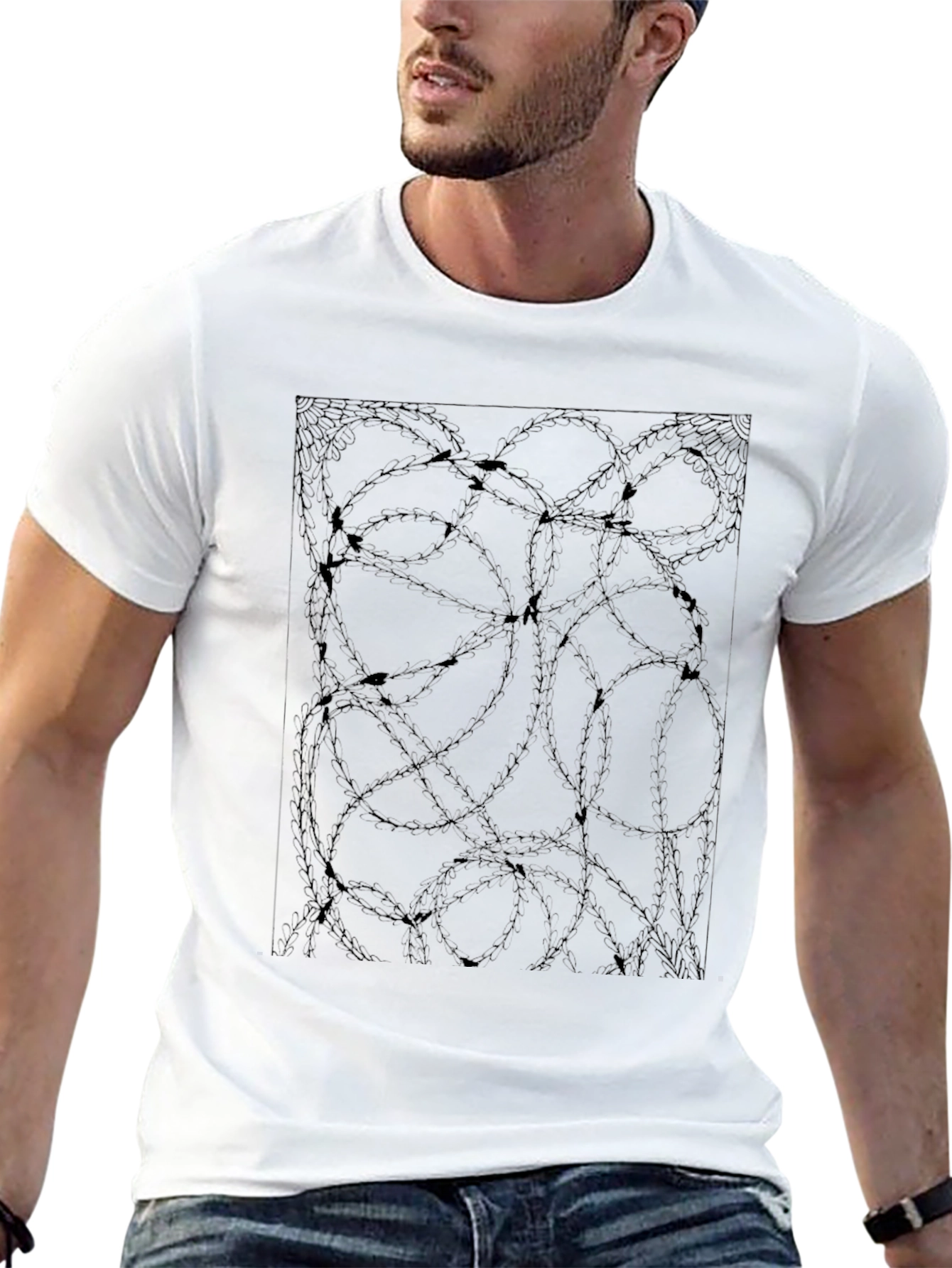 Abstract Barbed Wire Graphic Black Tee