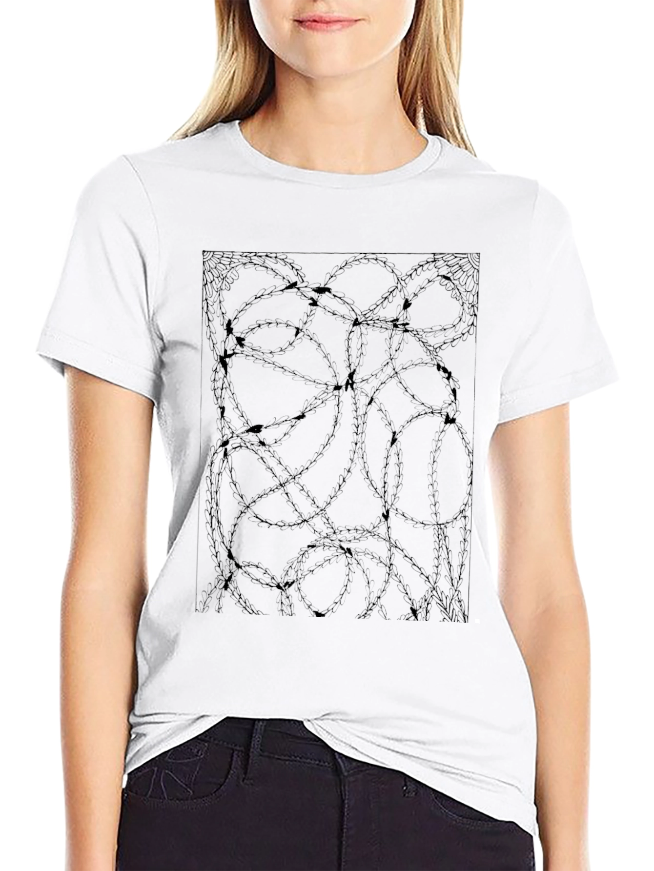 Abstract Barbed Wire Graphic Black Tee
