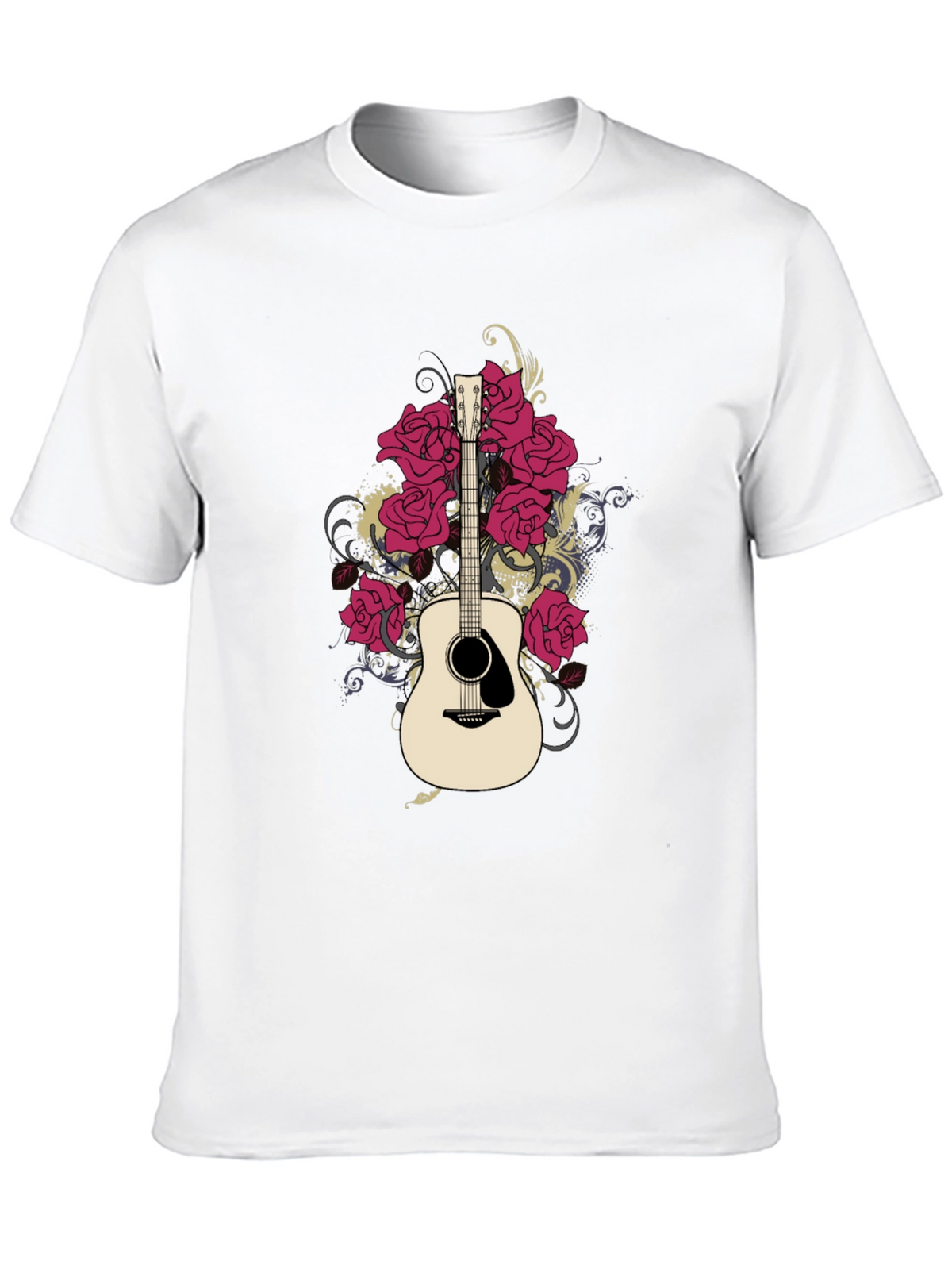 Guitar and Roses Graphic Black T-Shirt