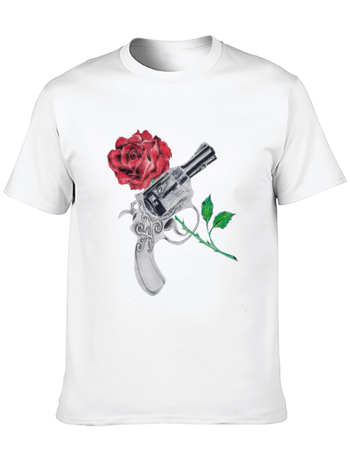 Gun and Rose Graphic Black T-Shirt