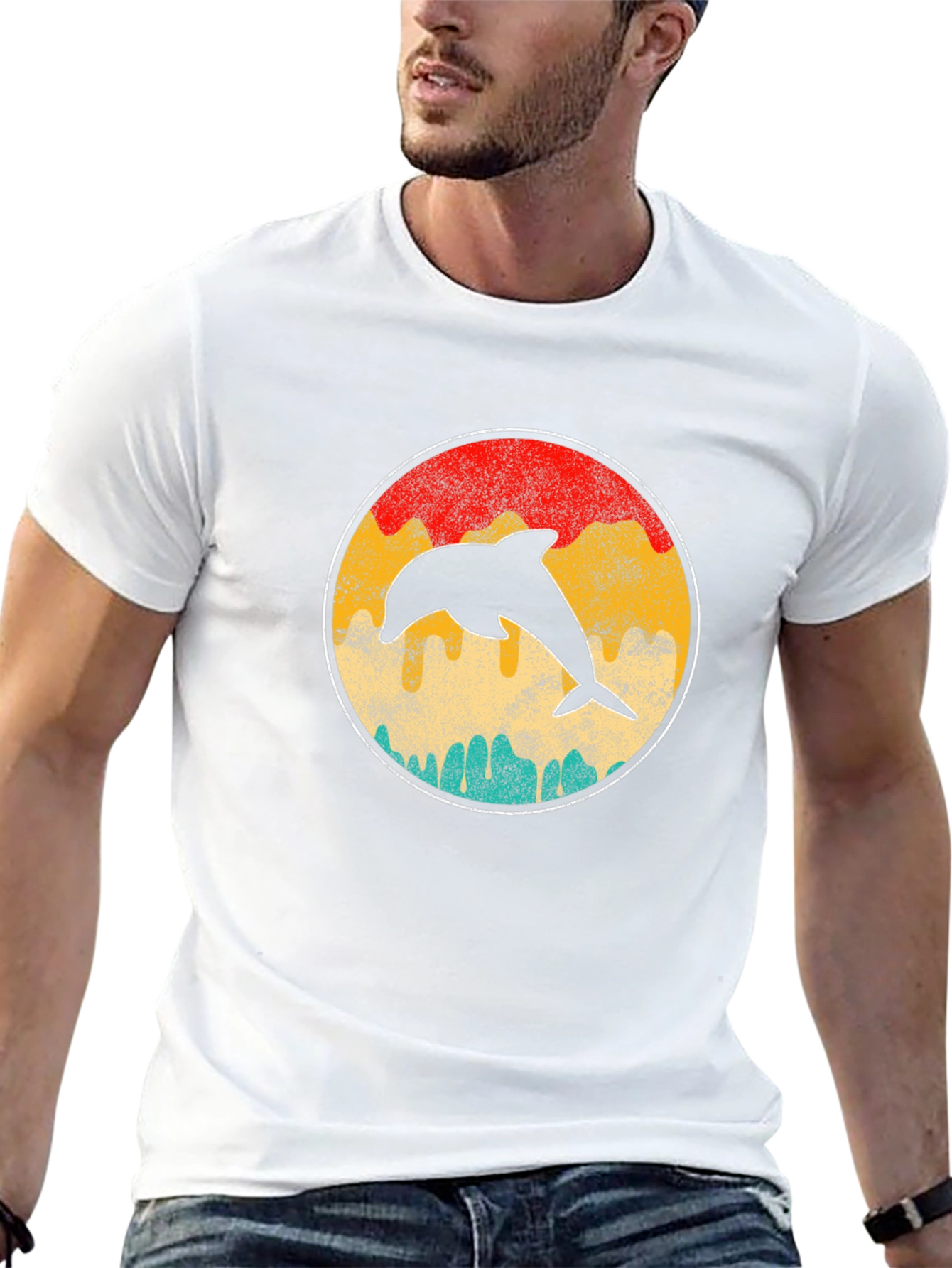 Retro Dolphin Sunset T-Shirt - Classic Design