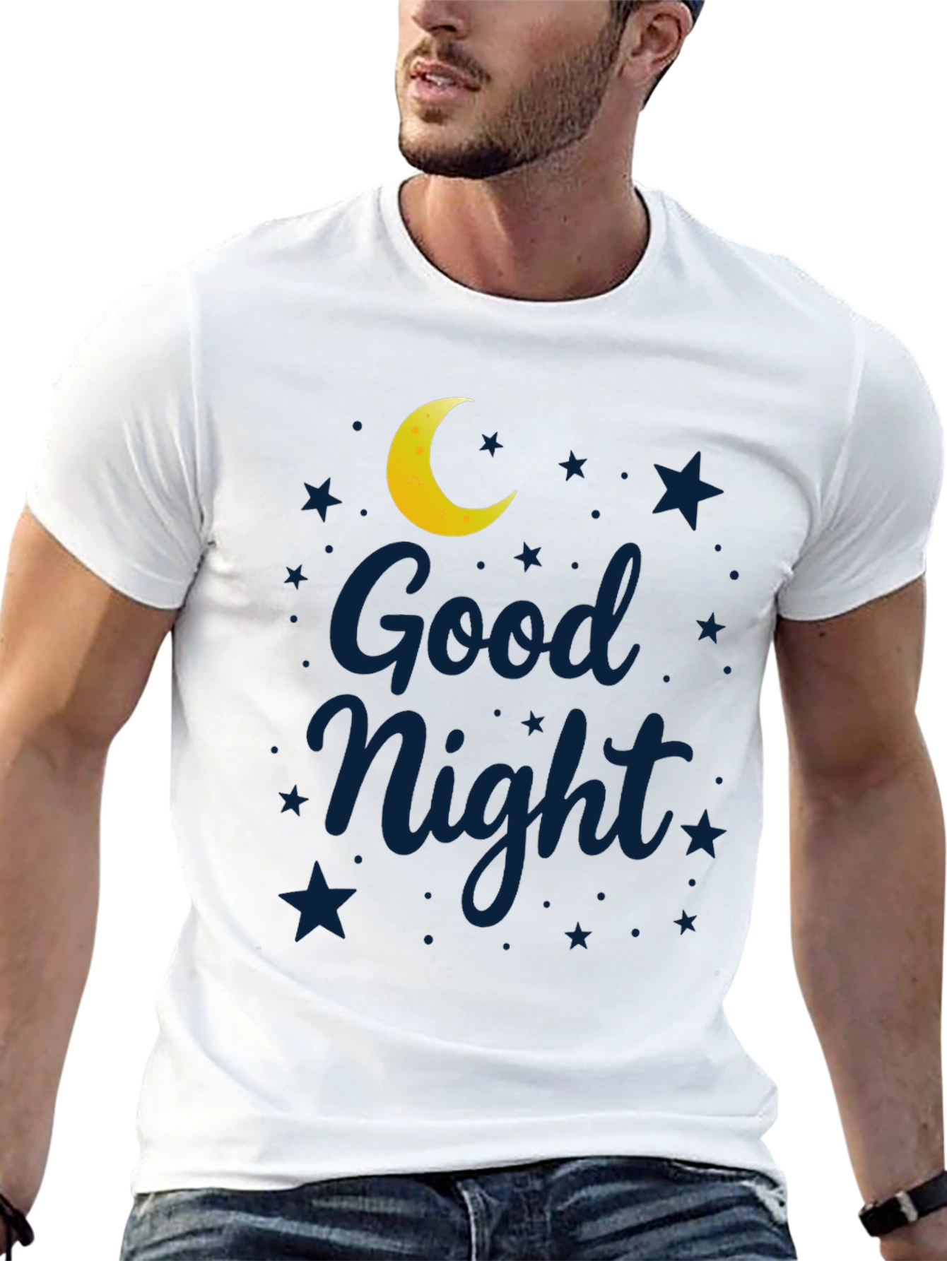 Good Night Moon & Stars Graphic Black T-Shirt