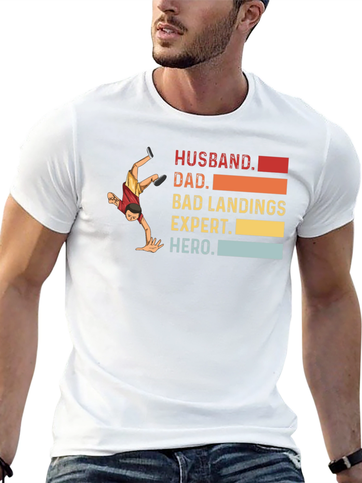 Husband Dad Bad Landings Expert Hero T-Shirt