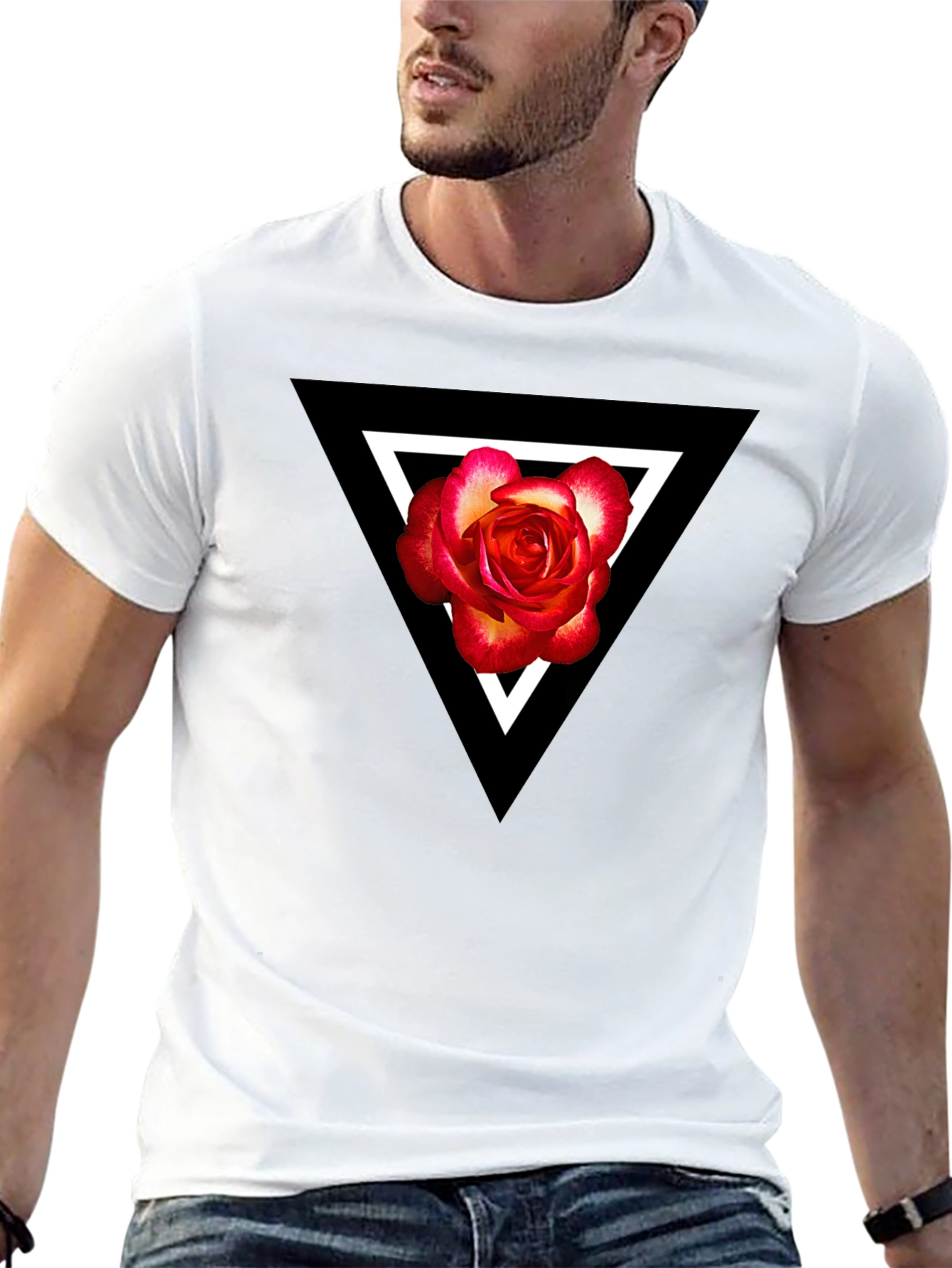 Triangle Rose Graphic Black T-Shirt