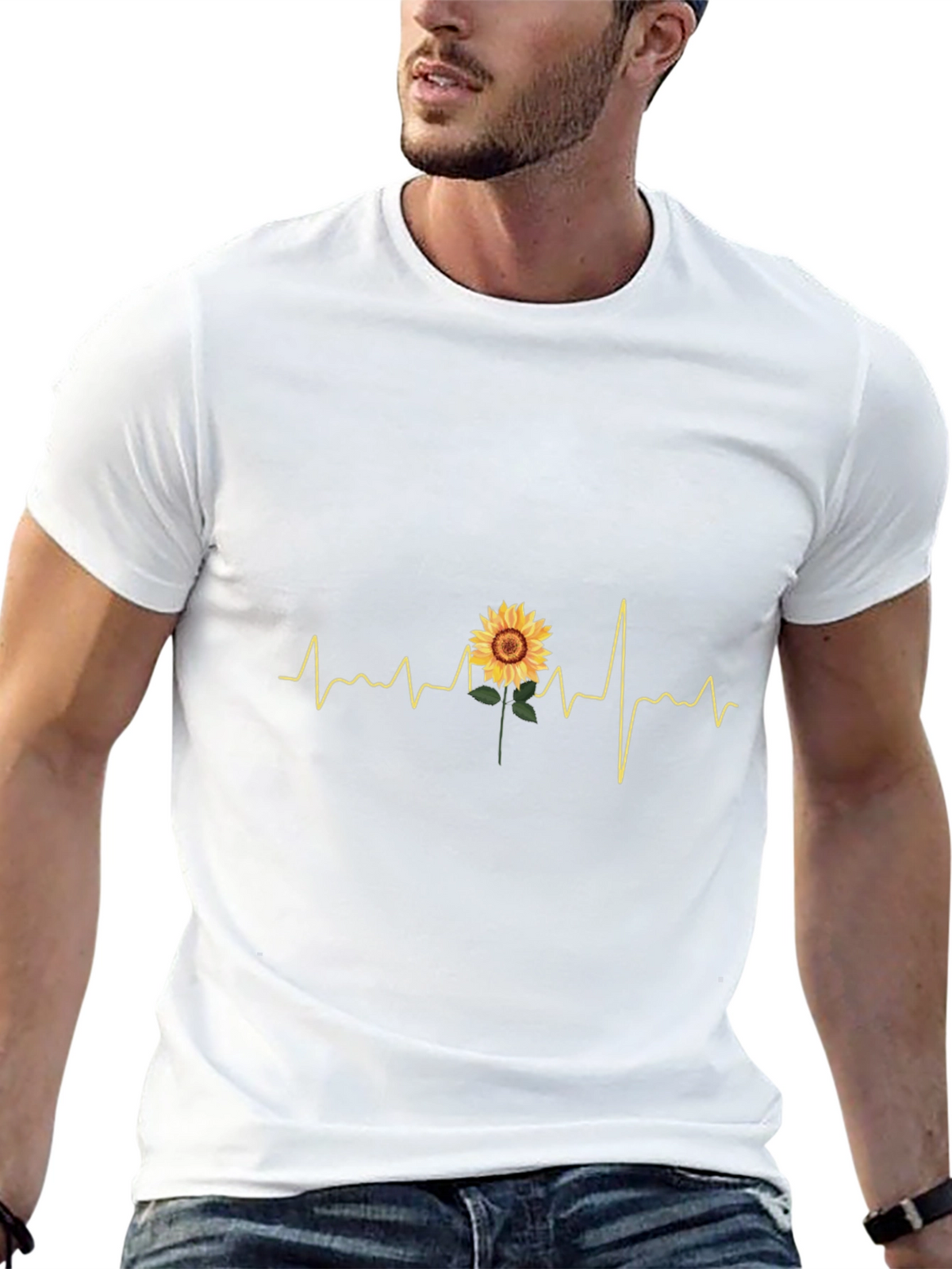 Sunflower Heartbeat T-Shirt - Black