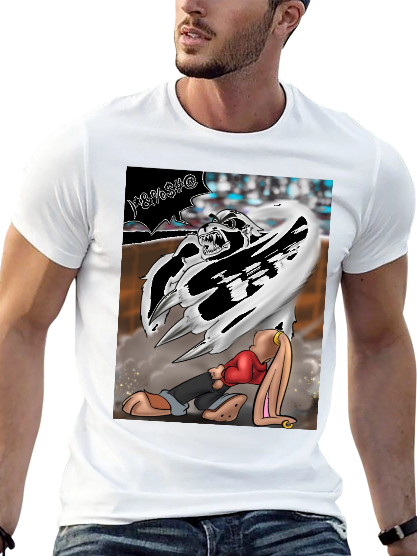 Cartoon Graphic T-Shirt - Fierce Bunny Design