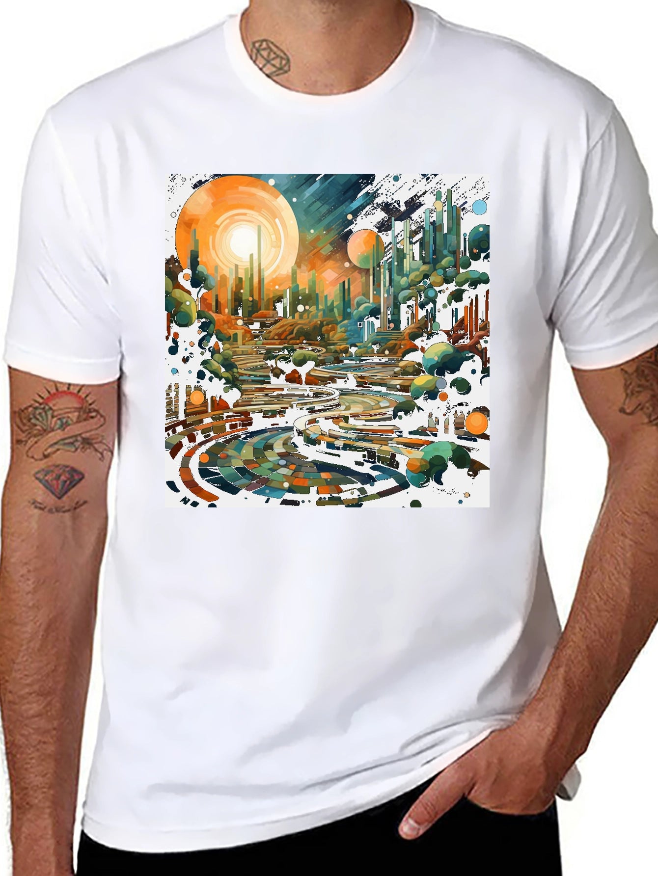 Abstract Cityscape Graphic Tee - Modern Art Shirt