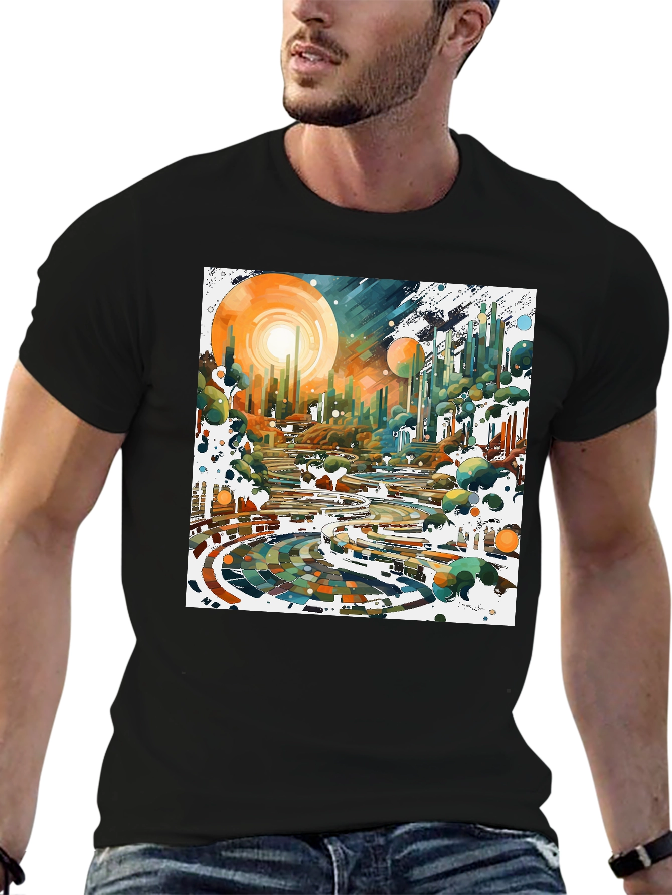 Abstract Cityscape Graphic Tee - Modern Art Shirt