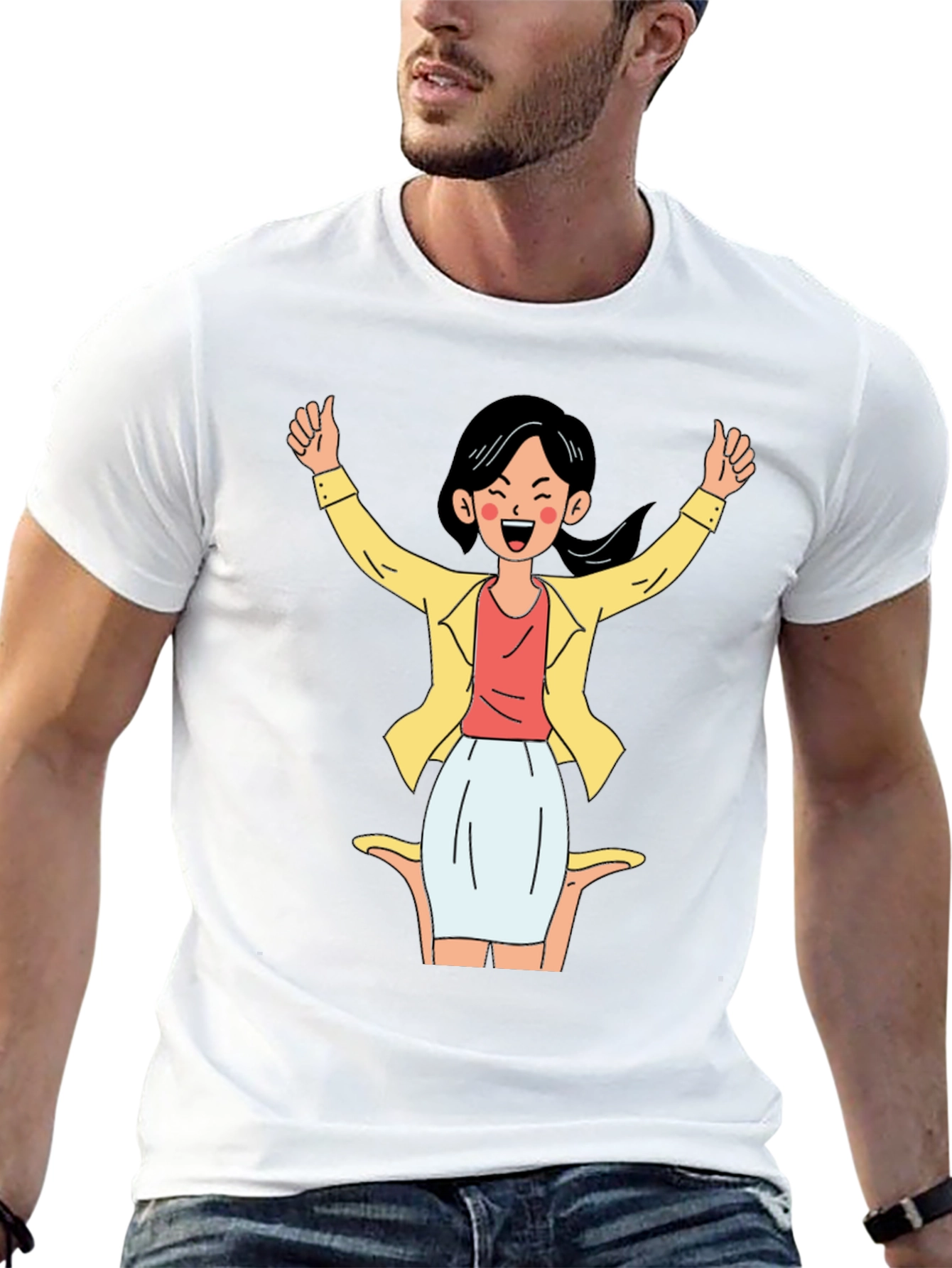 Black T-Shirt with Cartoon Woman Graphic