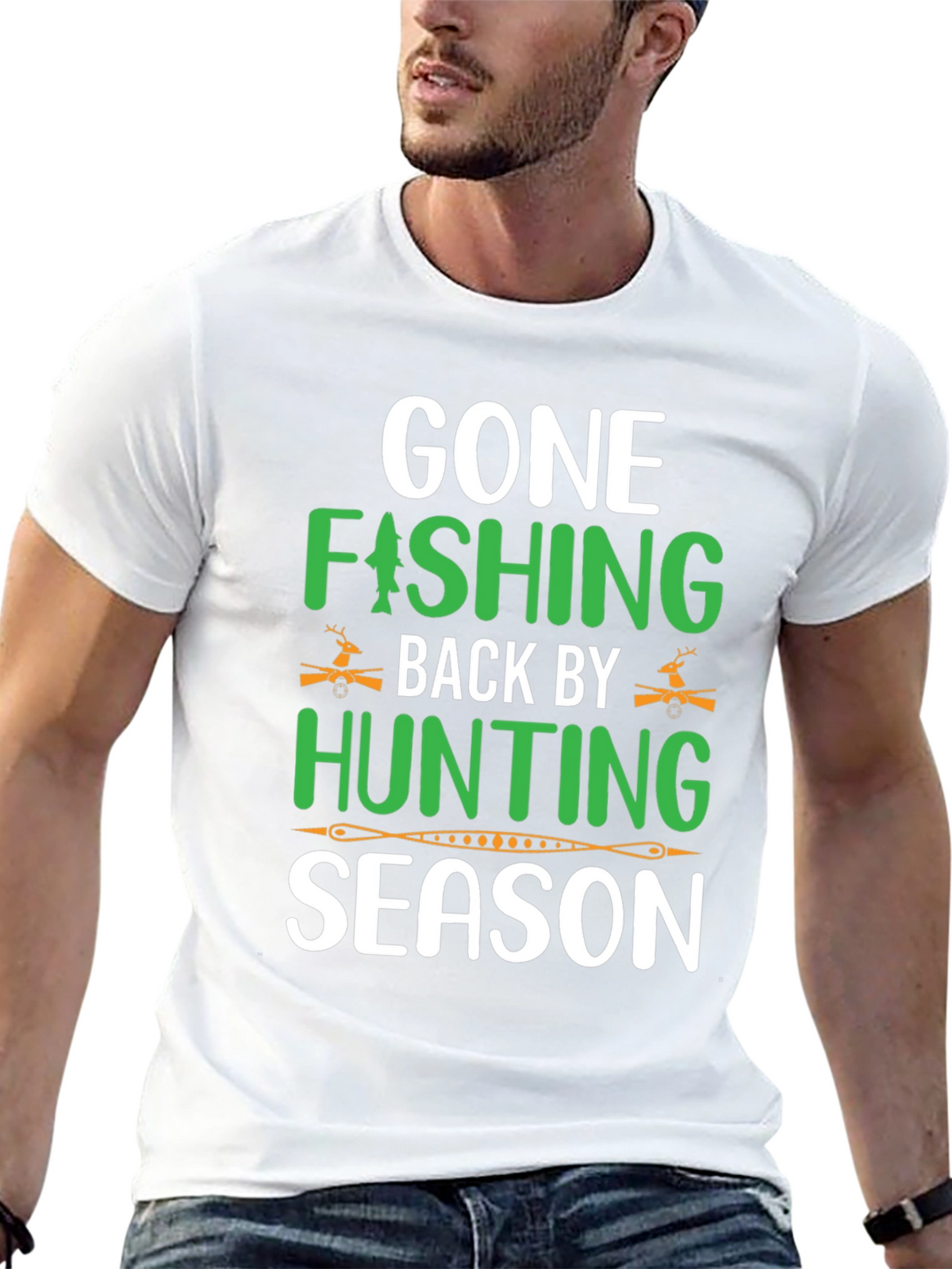 Gone Fishing Back by Hunting Season T-Shirt
