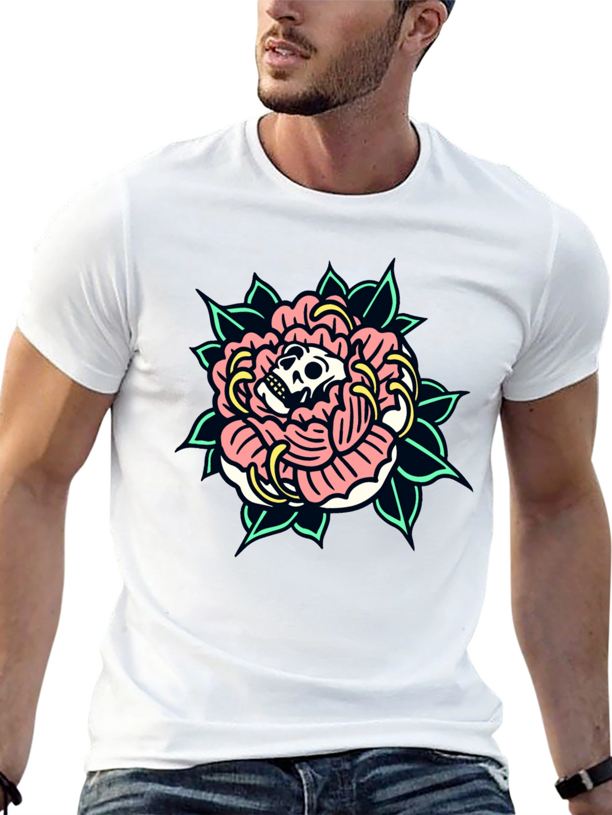 Skull Rose Graphic Tee - Black Cotton T-Shirt