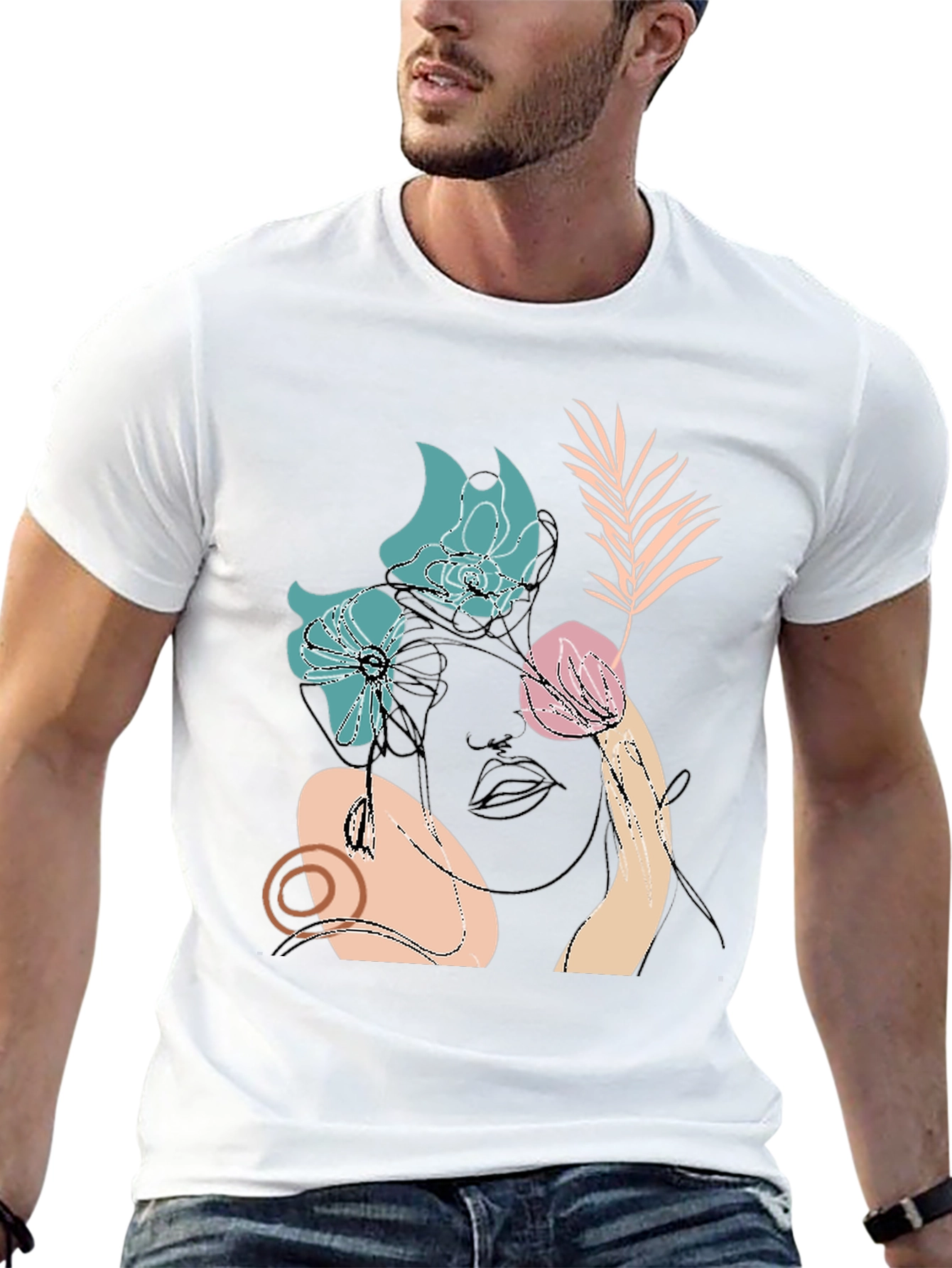 Abstract Floral Line Art Black Graphic Tee