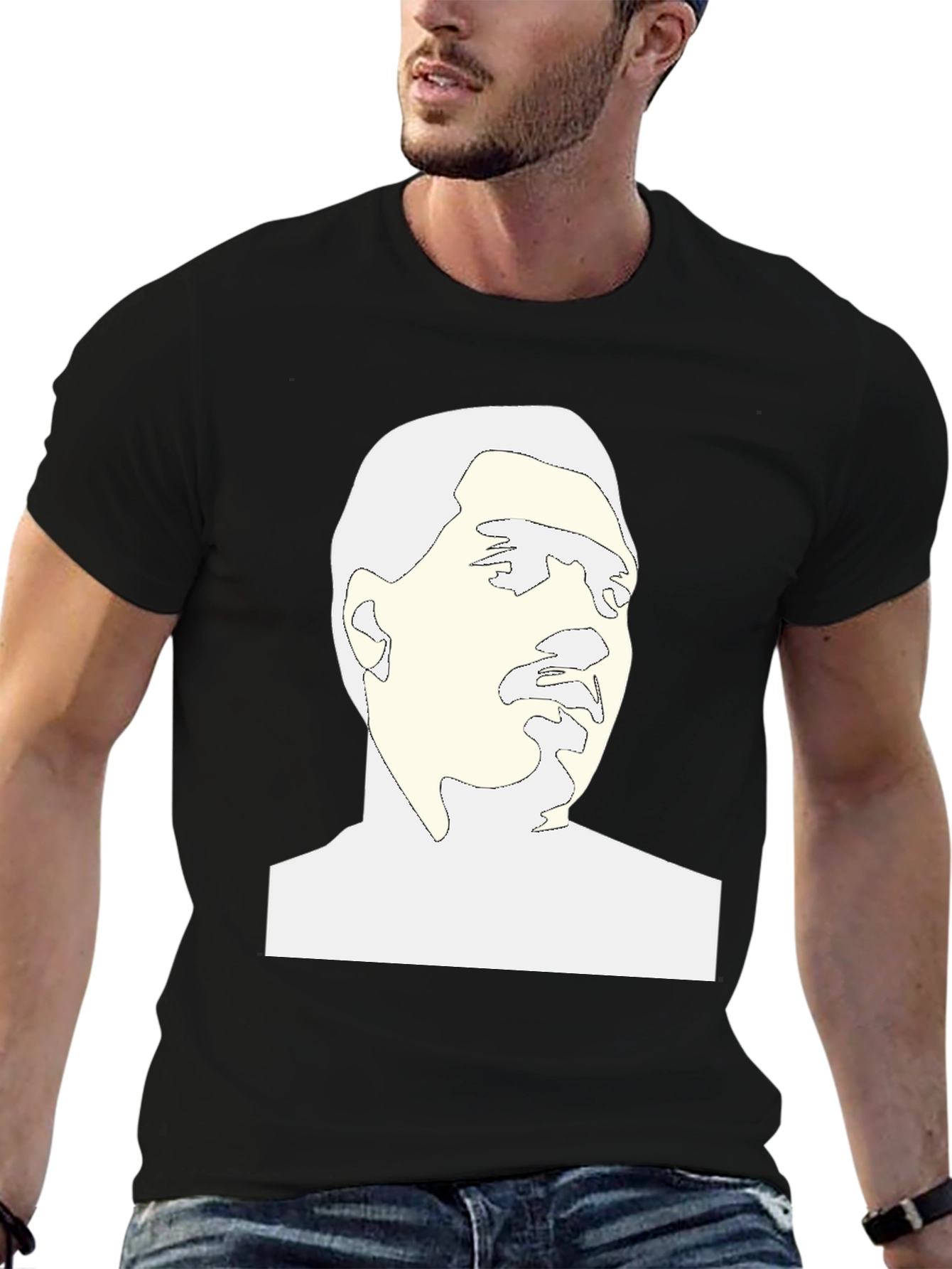 Abstract Face Graphic Tee - Black Cotton Blend