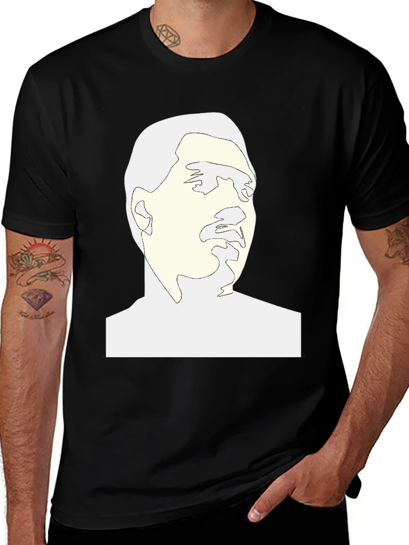 Abstract Face Graphic Tee - Black Cotton Blend