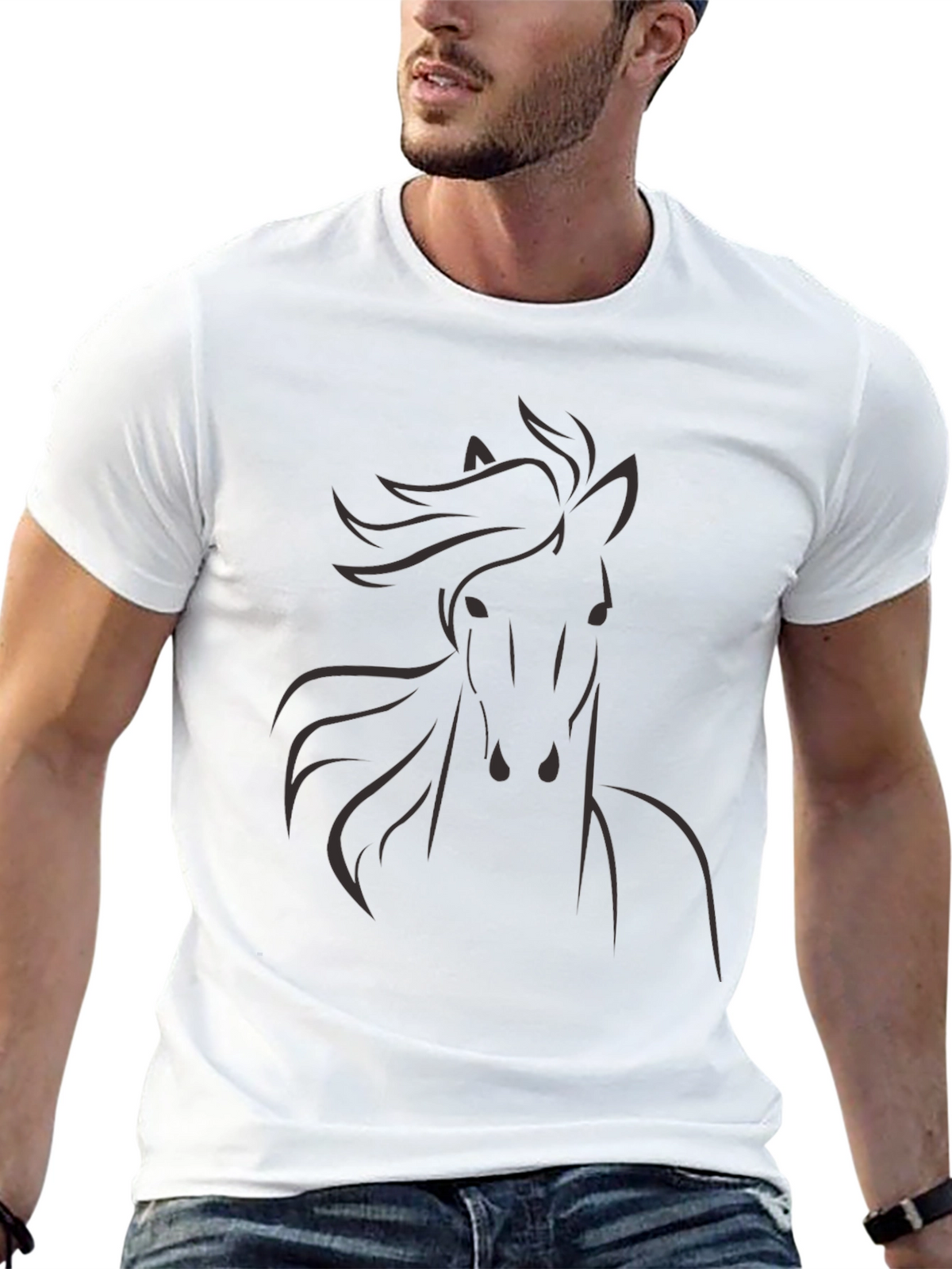 Mens Black Horse Graphic T-Shirt