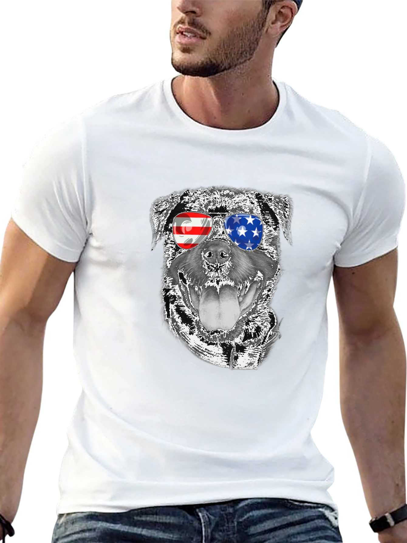 Cool Dog Patriotic USA Flag Shades T-Shirt