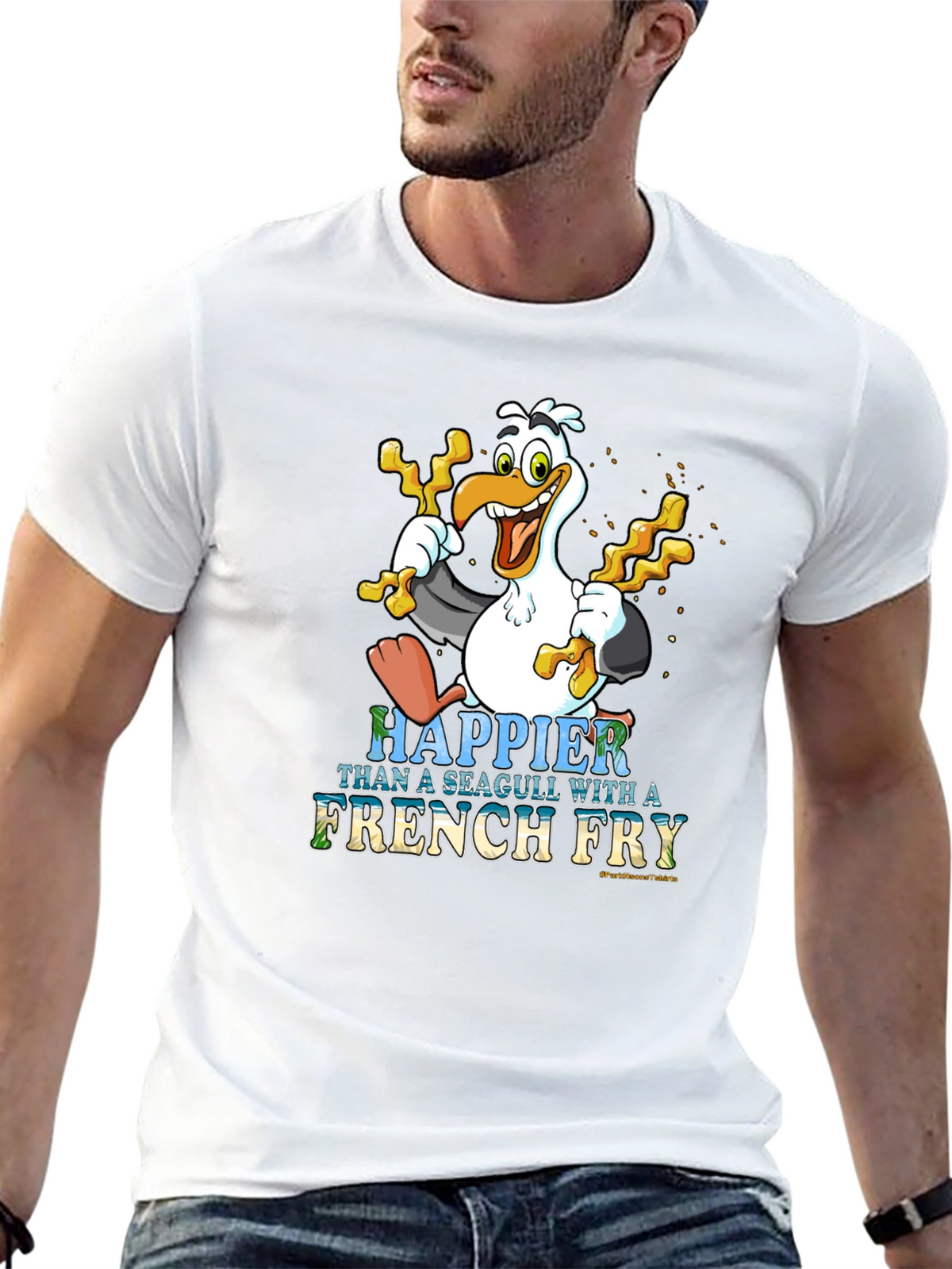 Happier Than a Seagull With French Fry Black T-Shirt