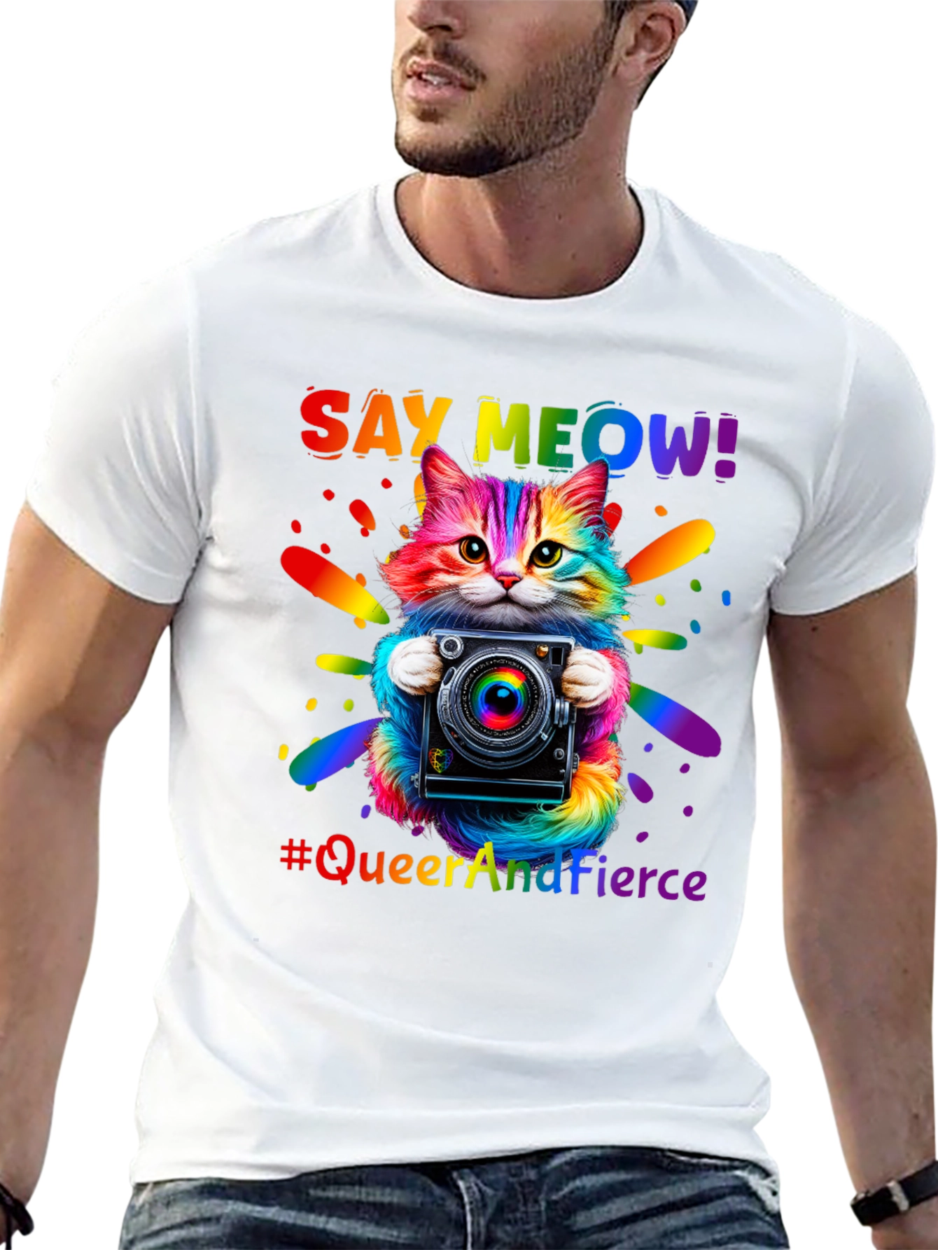 Queer and Fierce Cat Camera T-Shirt