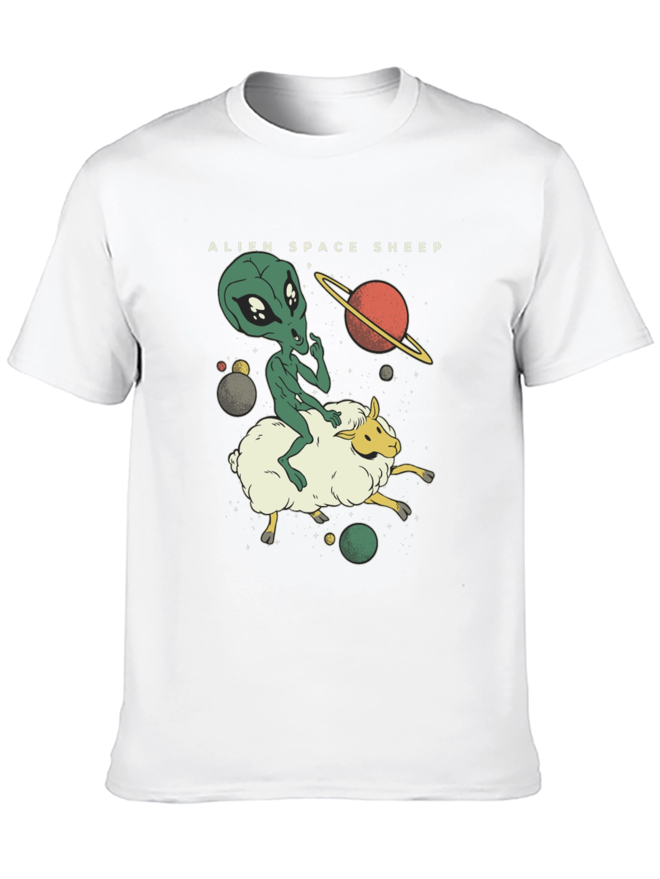 Alien Space Sheep Graphic Tee - Black Cotton T-Shirt