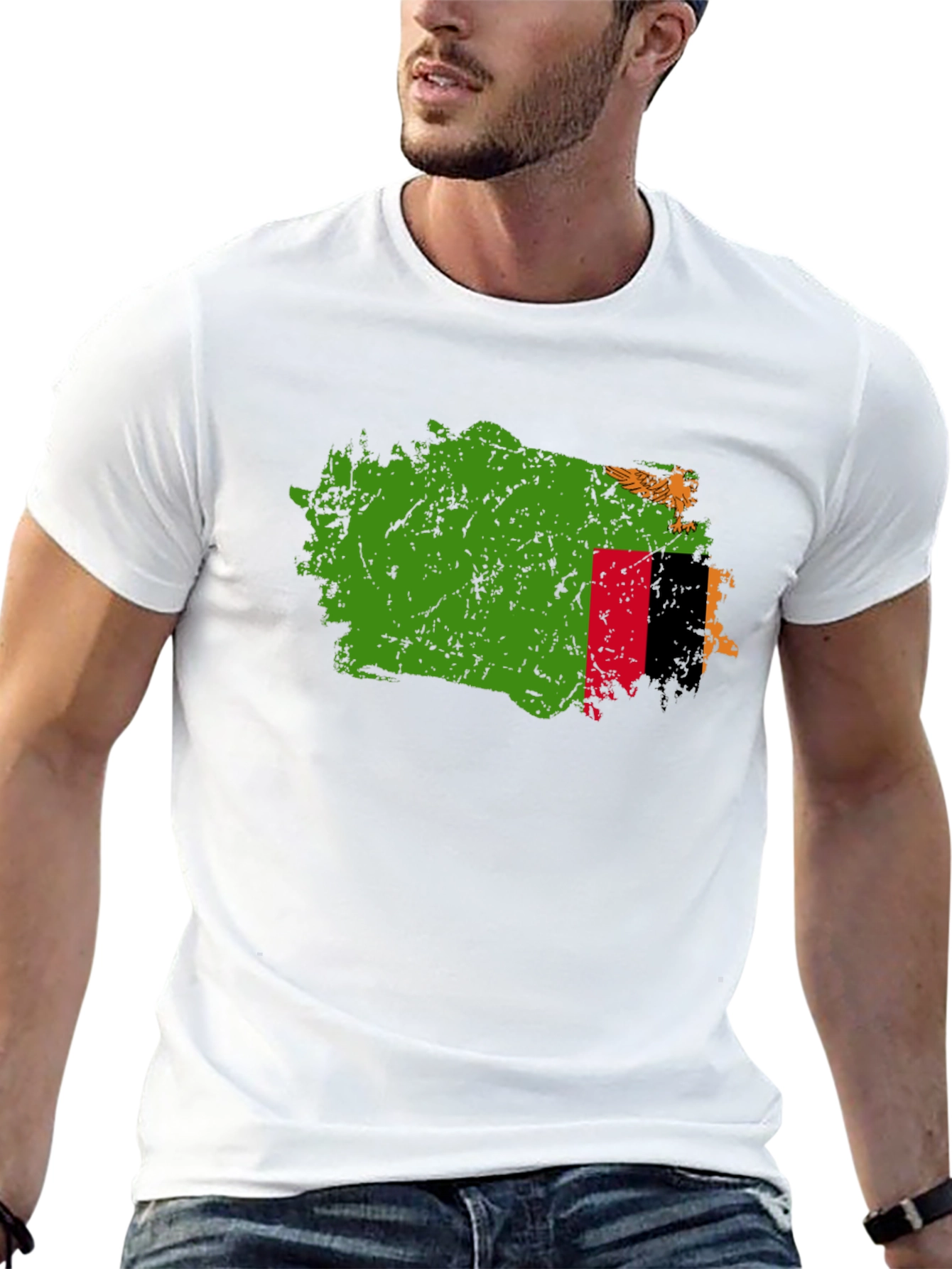 Zambia Flag Map T-Shirt - Black Crew Neck Tee