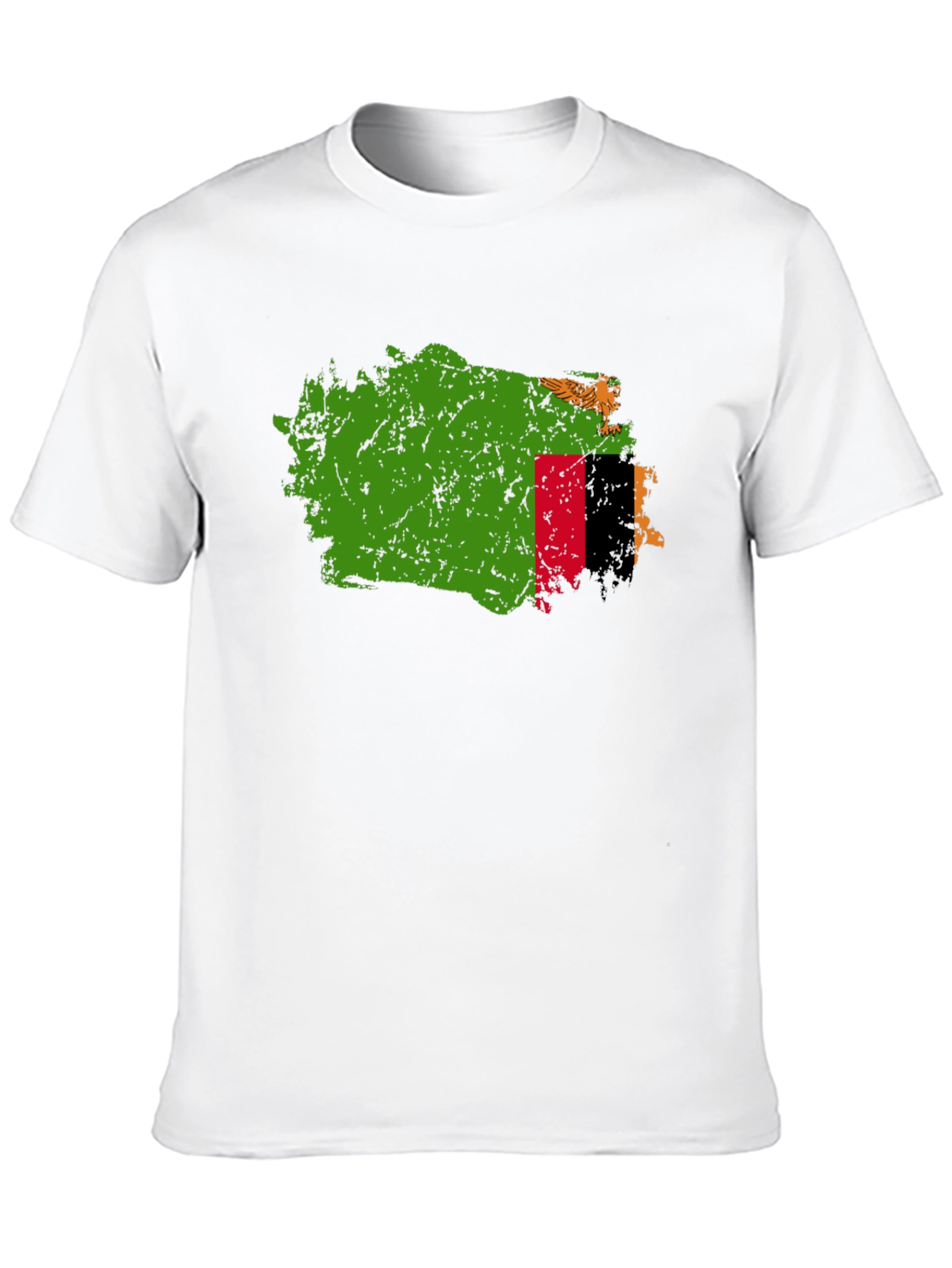 Zambia Flag Map T-Shirt - Black Crew Neck Tee