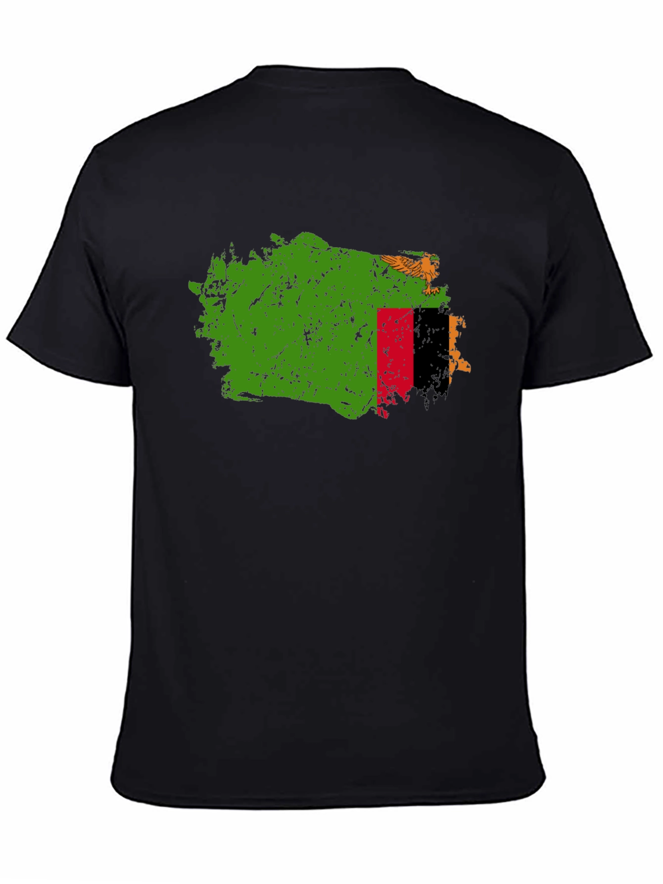 Zambia Flag Map T-Shirt - Black Crew Neck Tee