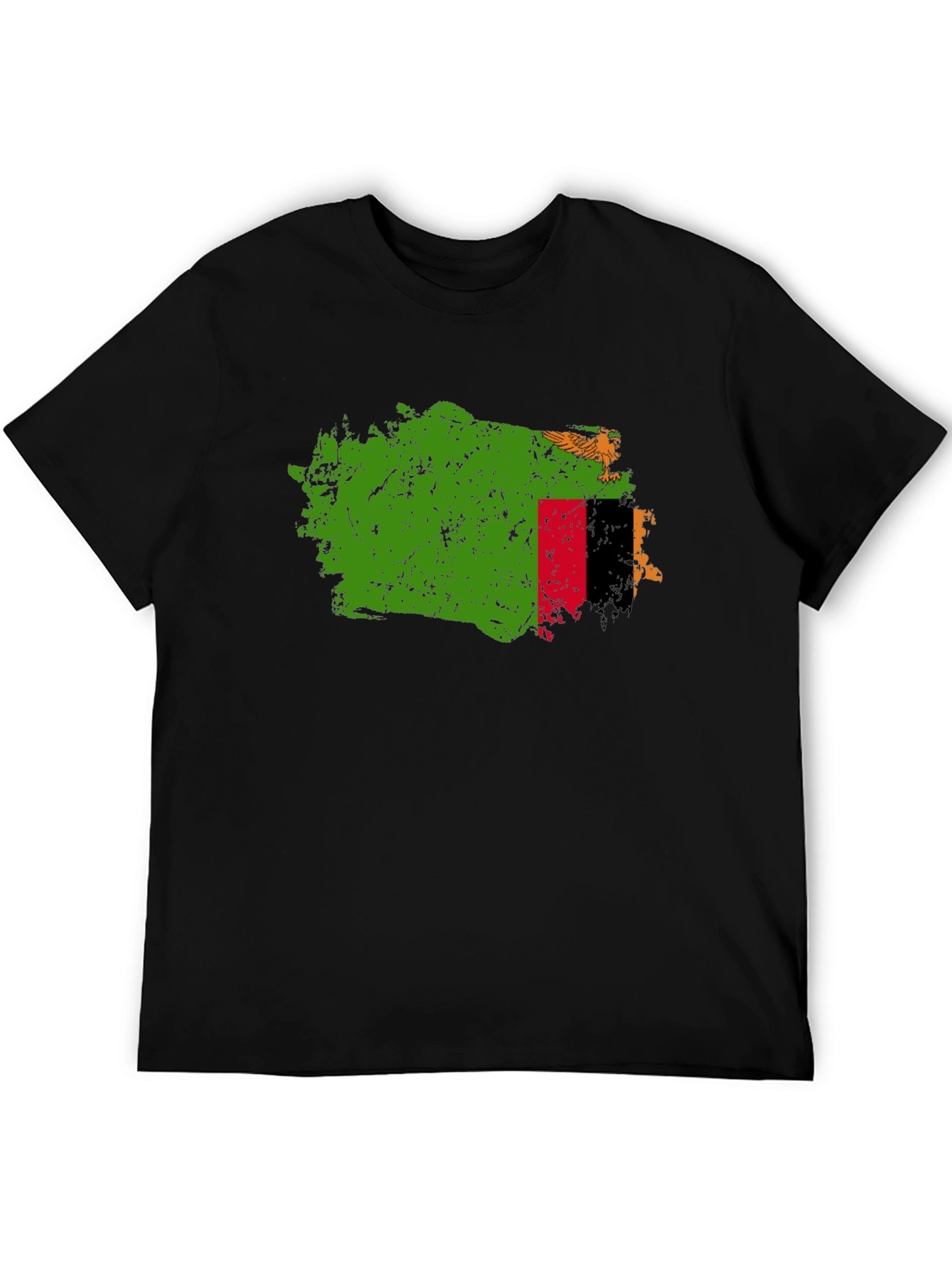 Zambia Flag Map T-Shirt - Black Crew Neck Tee