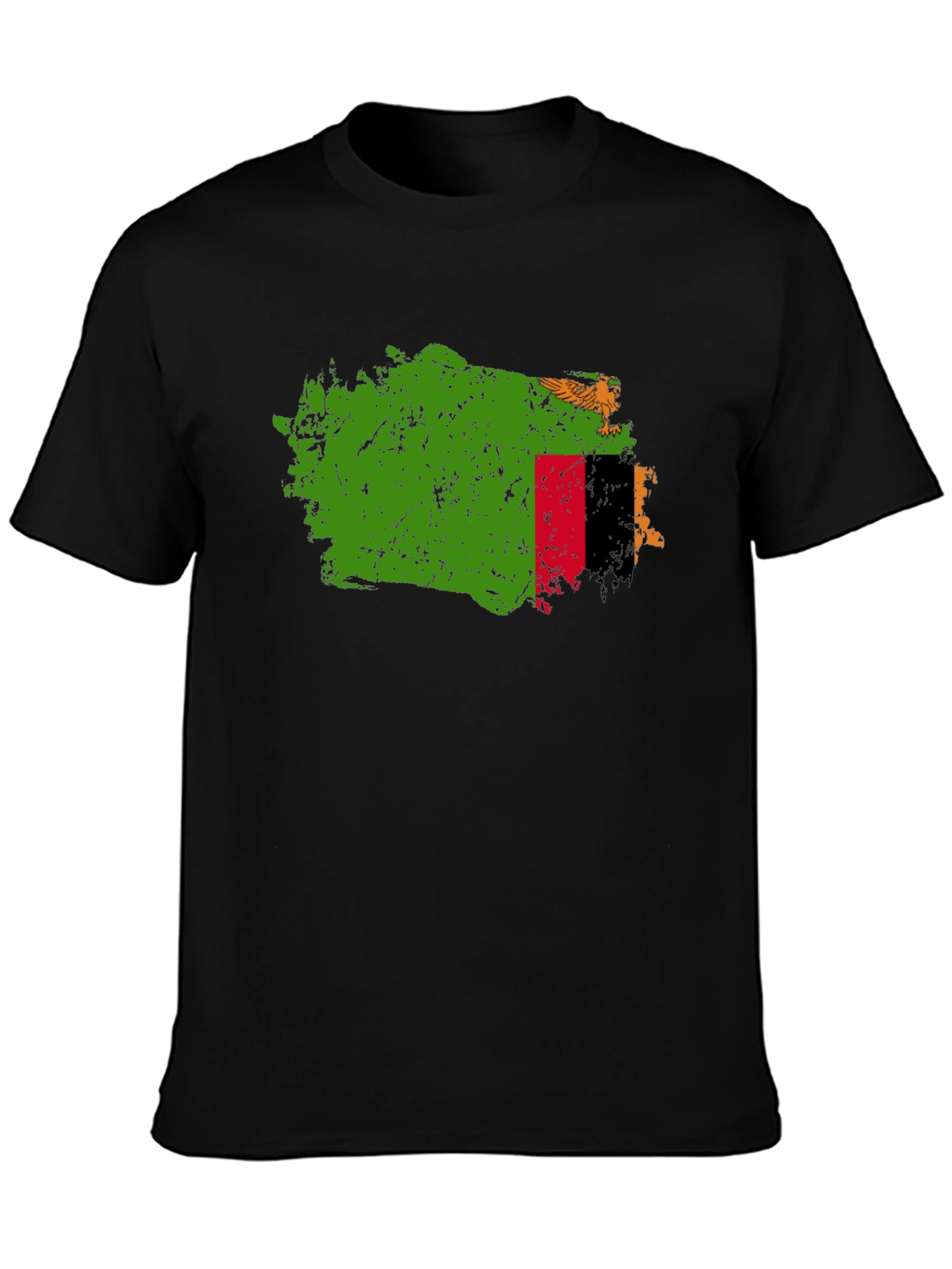 Zambia Flag Map T-Shirt - Black Crew Neck Tee