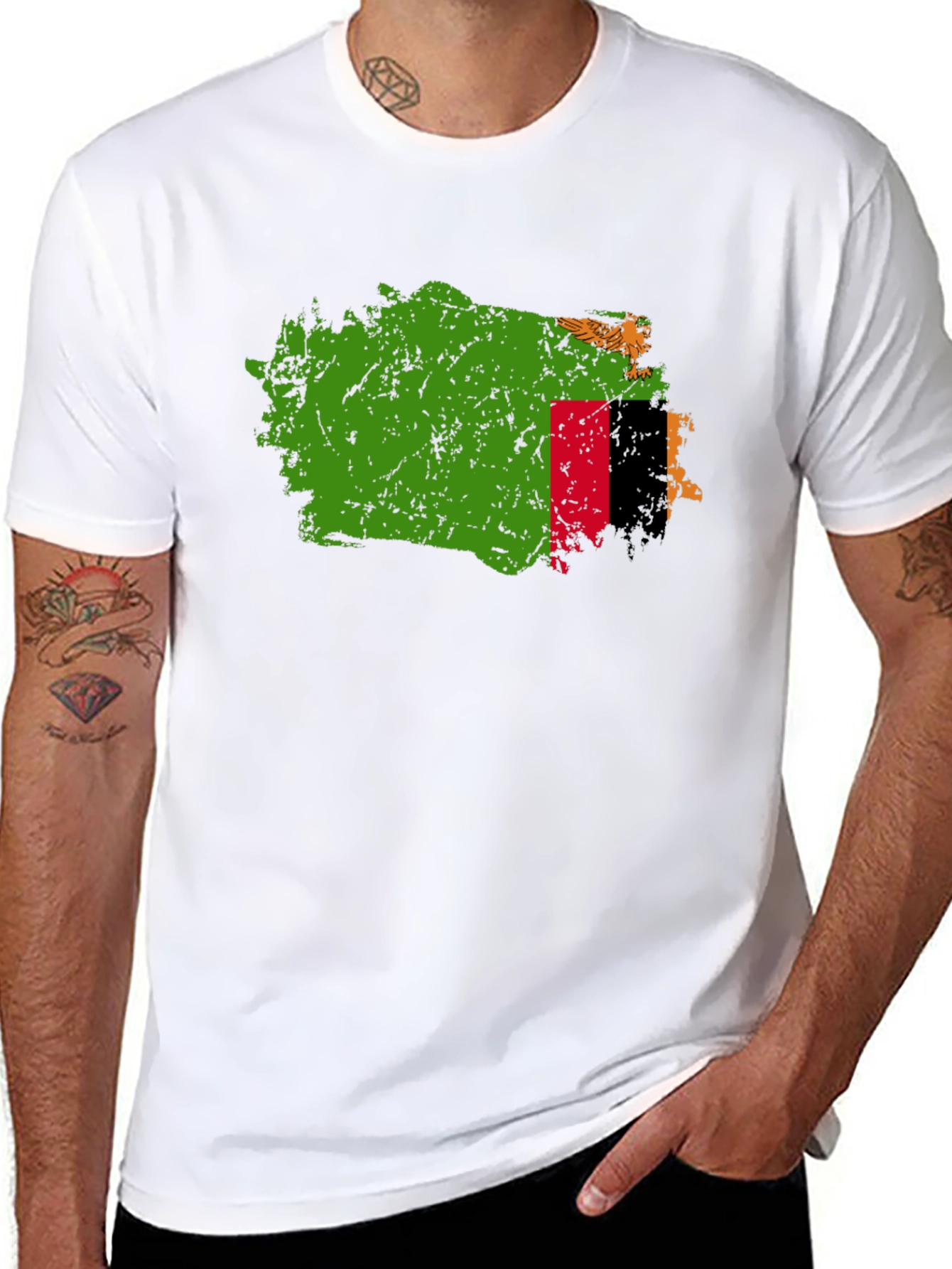 Zambia Flag Map T-Shirt - Black Crew Neck Tee