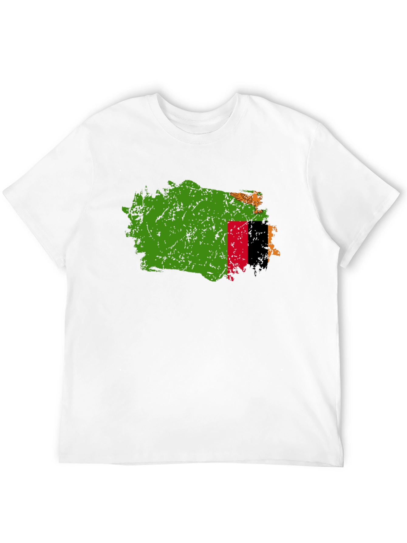 Zambia Flag Map T-Shirt - Black Crew Neck Tee