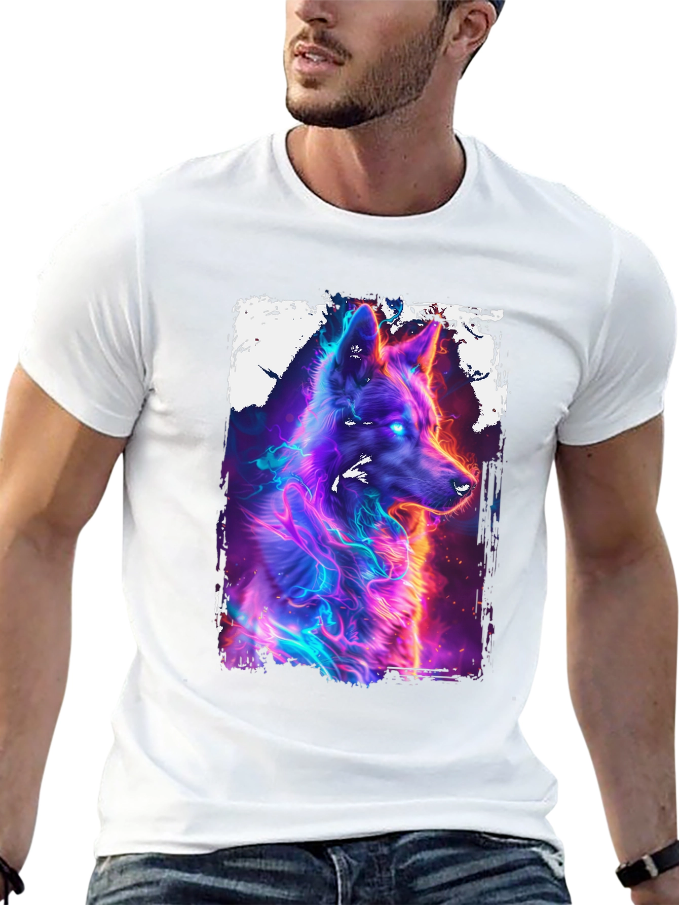 Neon Wolf Graphic Black T-Shirt