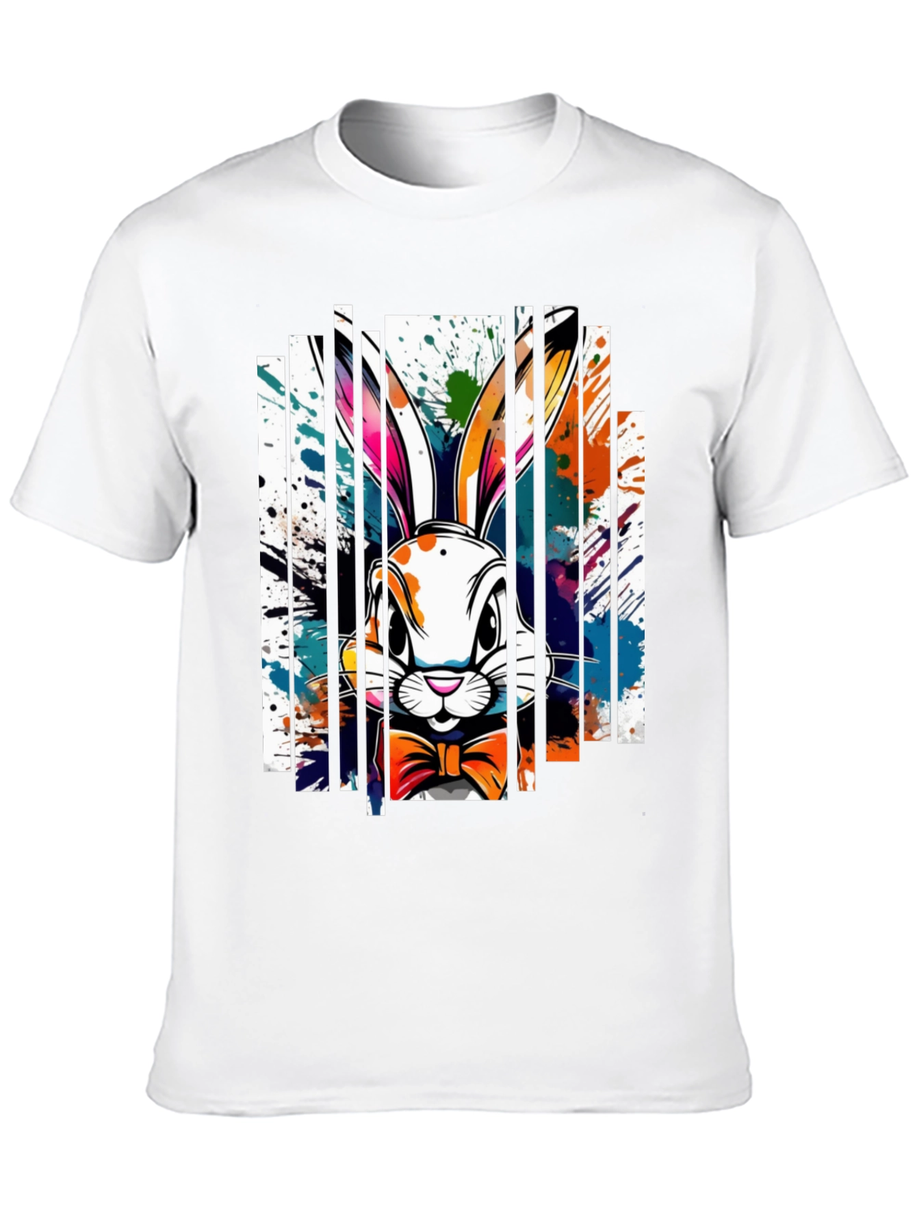 Easter Bunny Splatter Print Black T-Shirt