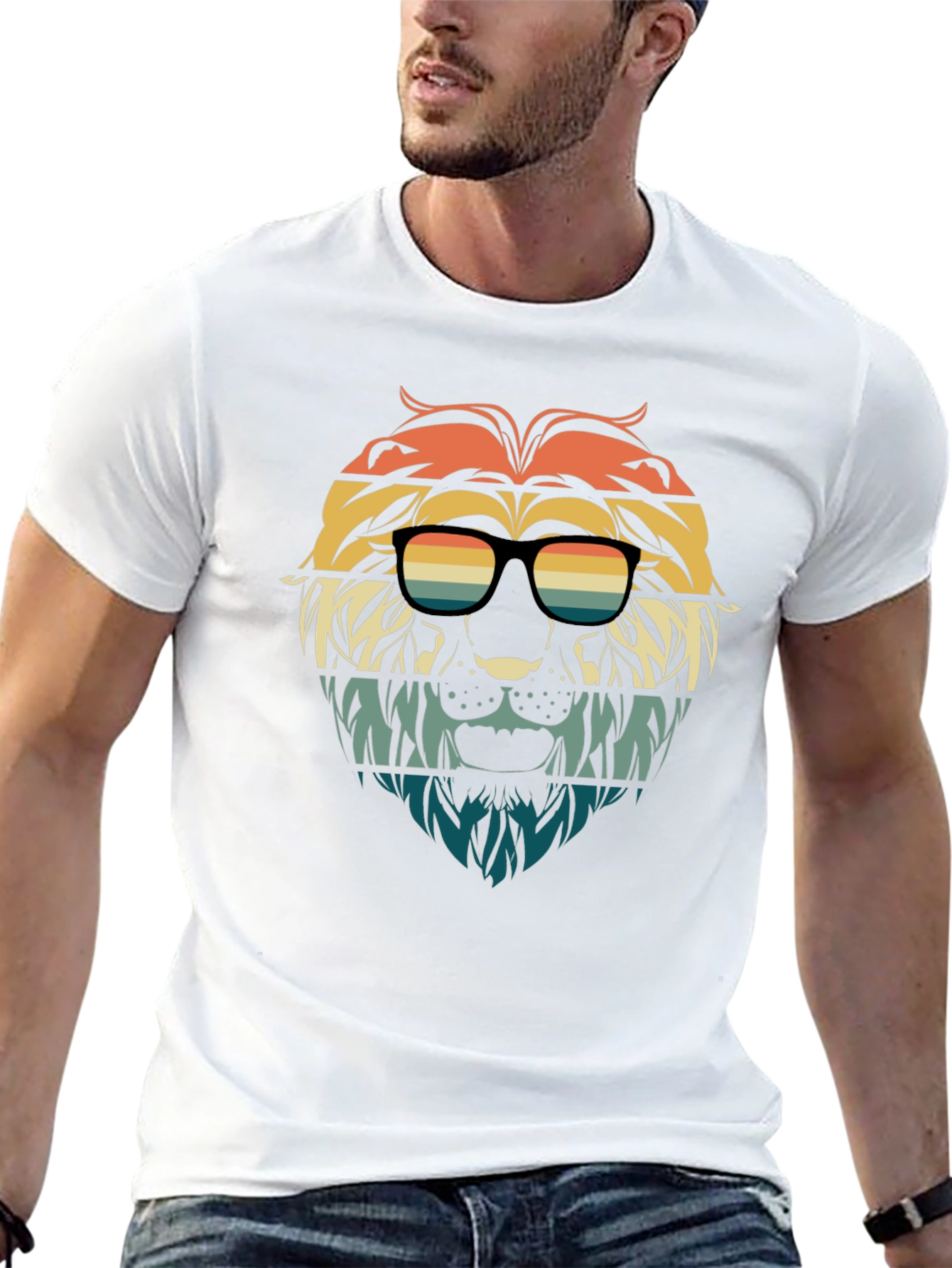 Retro Lion Graphic Tee - Stylish Animal Design T-Shirt