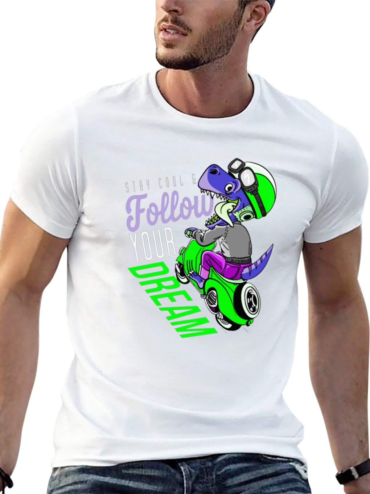 Cool Dino Scooter Graphic T-Shirt