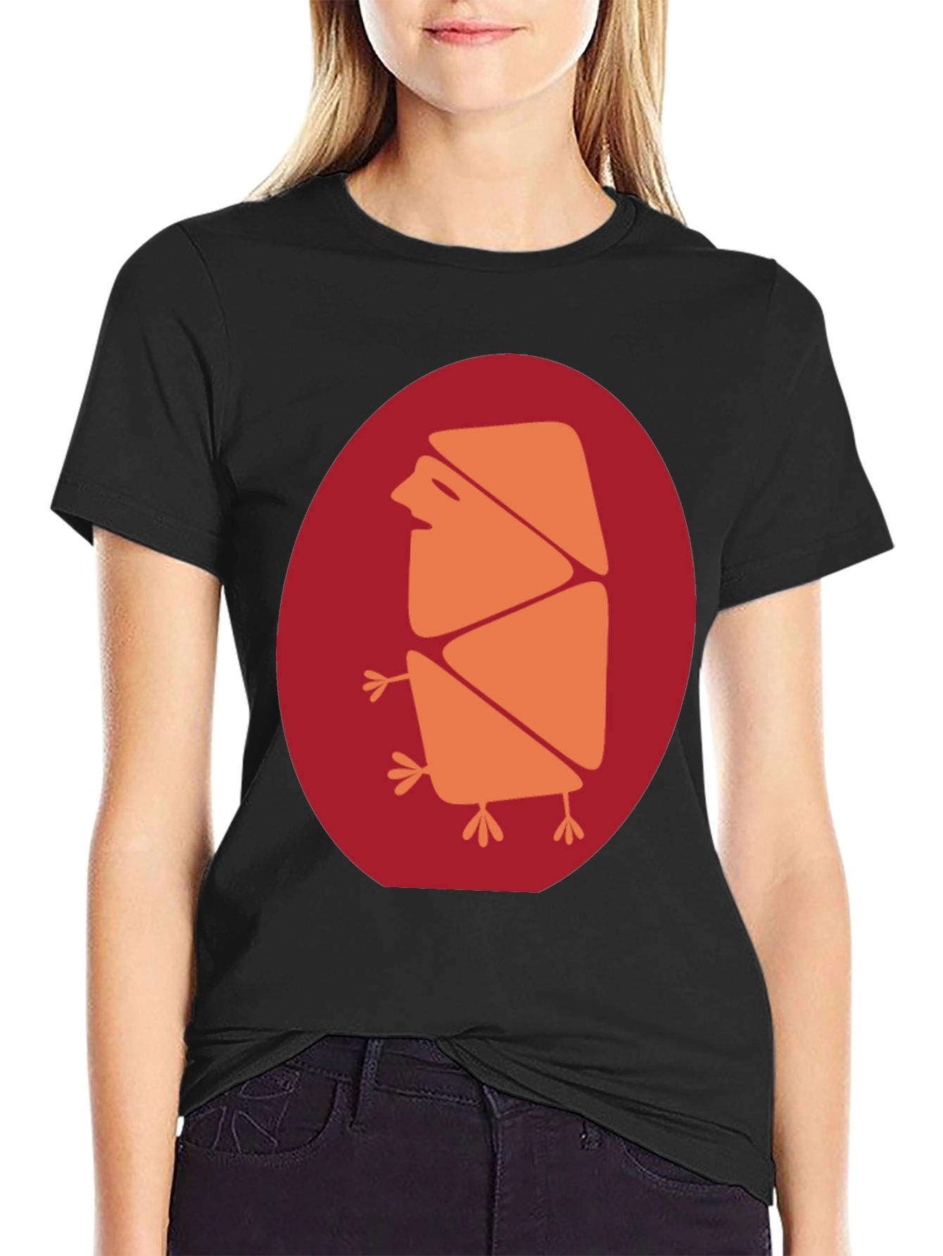 Abstract Bird Graphic Tee - Casual Black T-Shirt