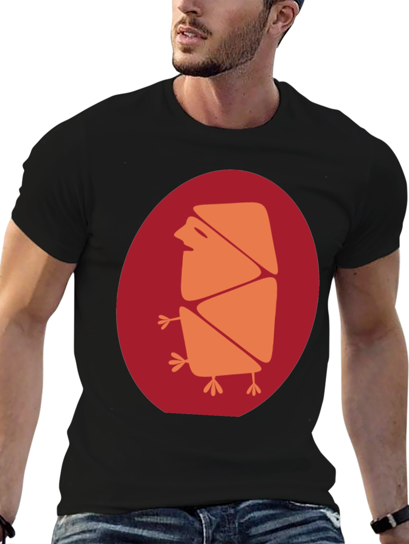 Abstract Bird Graphic Tee - Casual Black T-Shirt