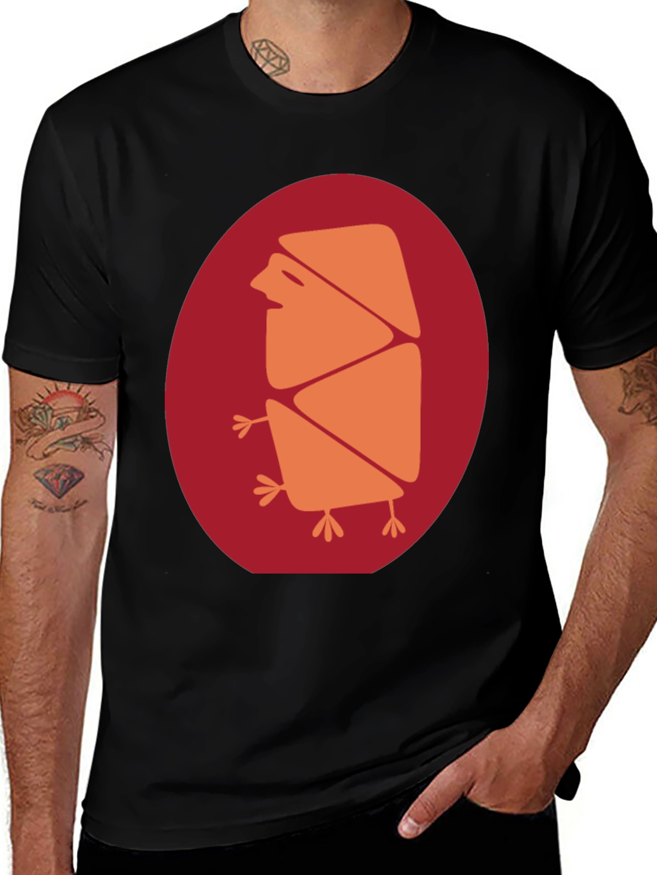 Abstract Bird Graphic Tee - Casual Black T-Shirt