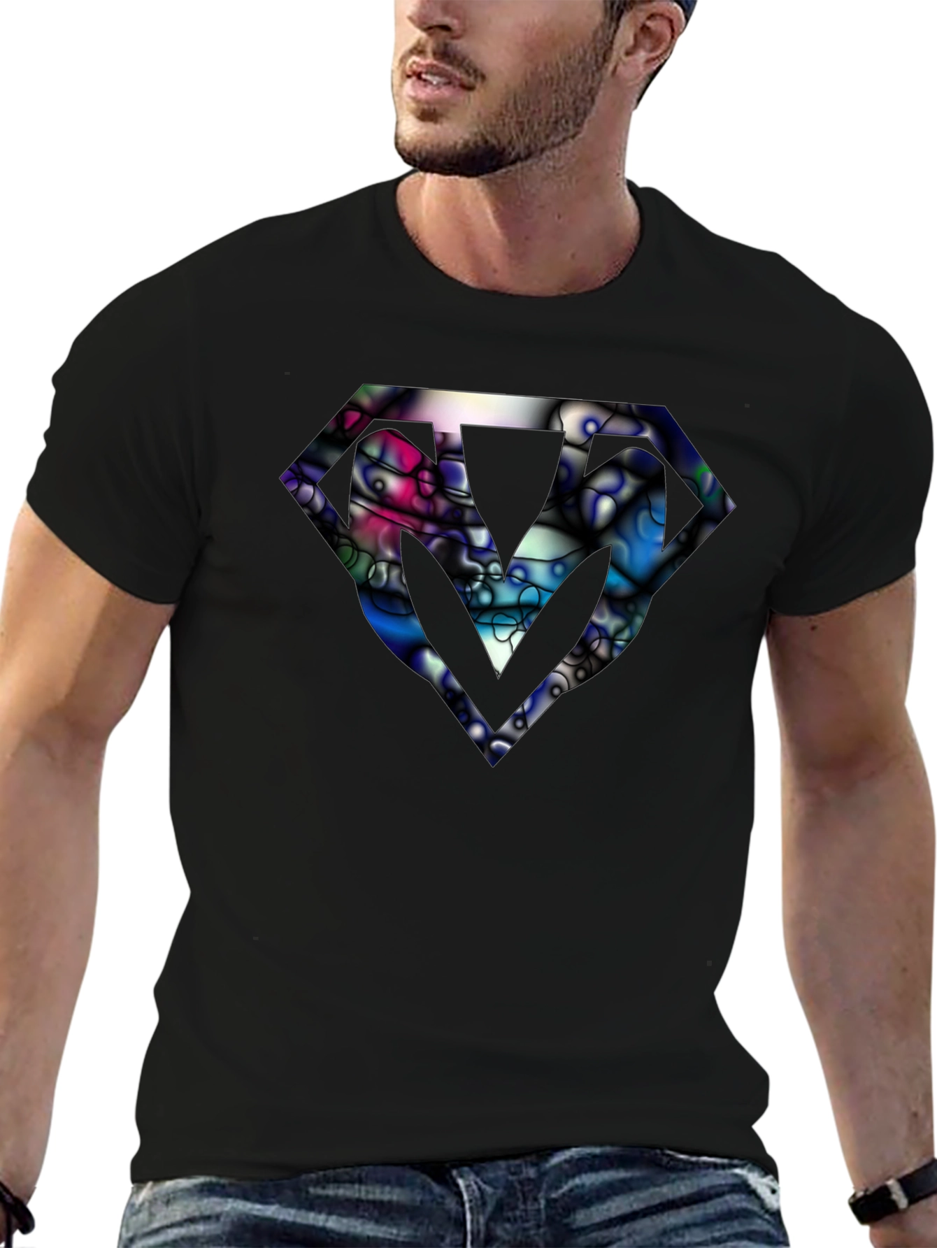 Abstract Diamond Graphic Black T-Shirt