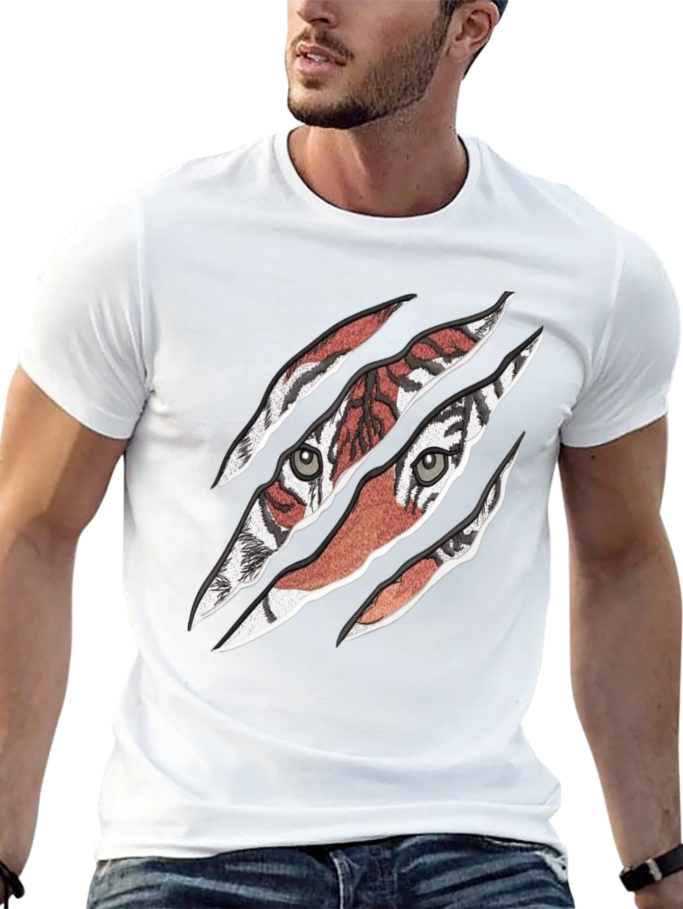 Mens Tiger Graphic Print Crew Neck T-Shirt