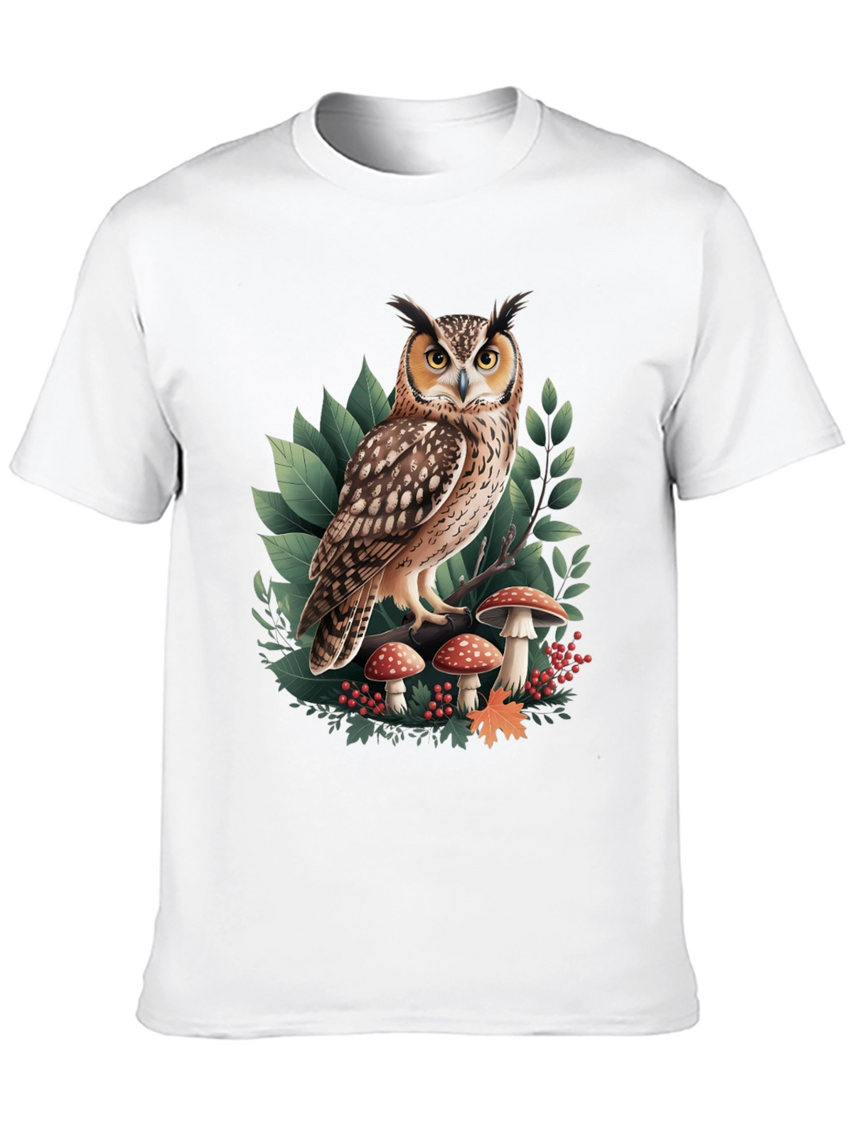 Owl & Mushroom Graphic Tee - Nature Lovers T-Shirt