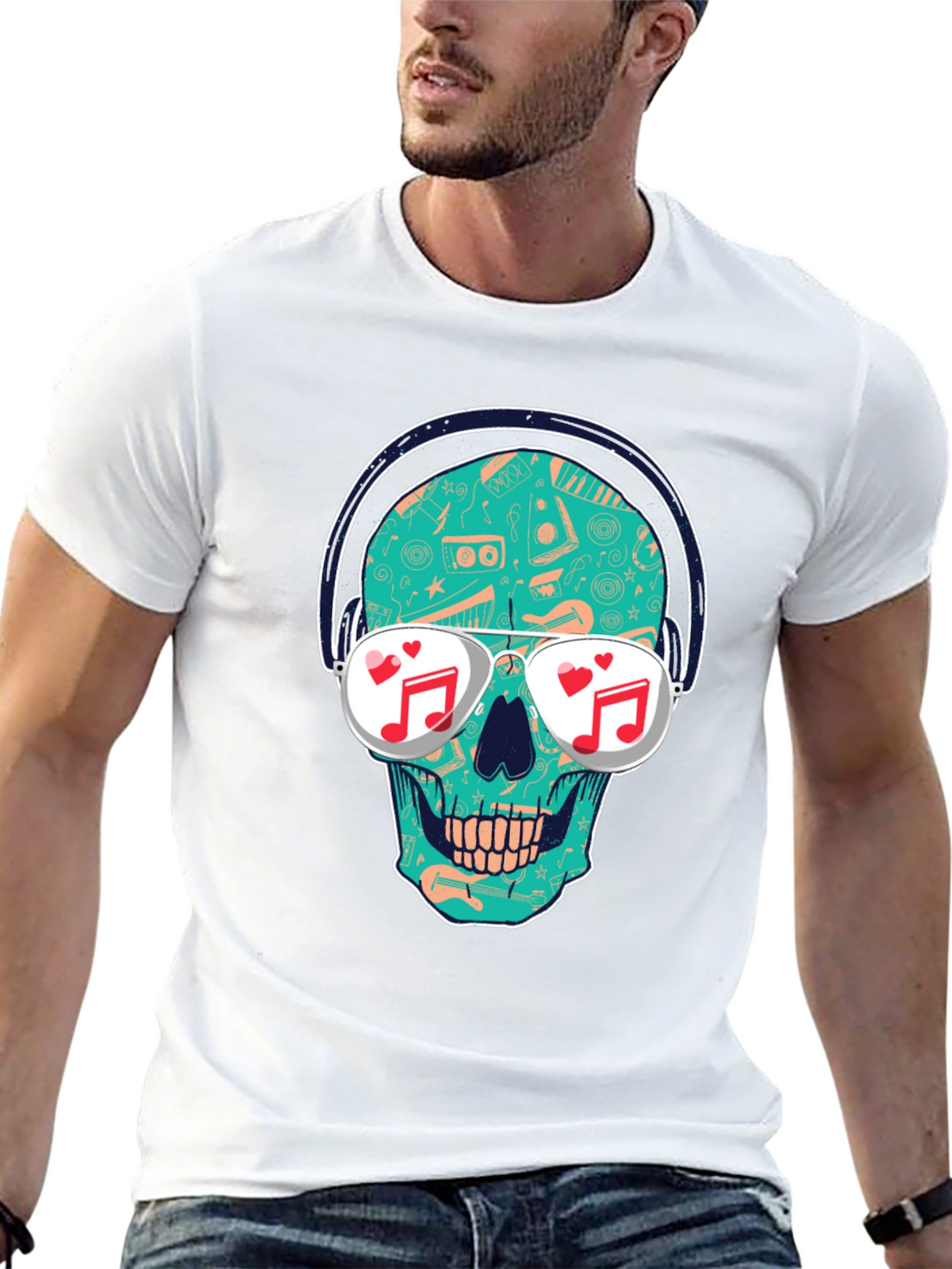 Skull with Headphones Graphic T-Shirt
