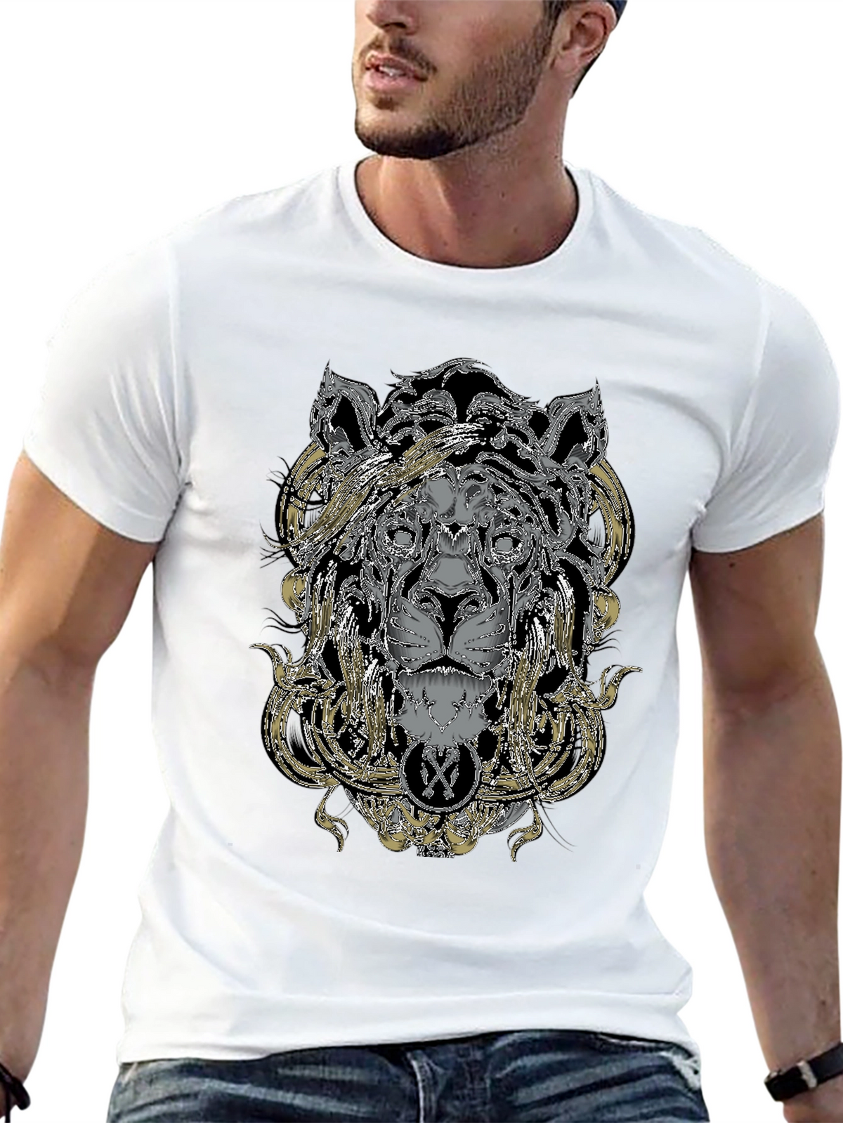Ornate Lion Graphic Black T-Shirt