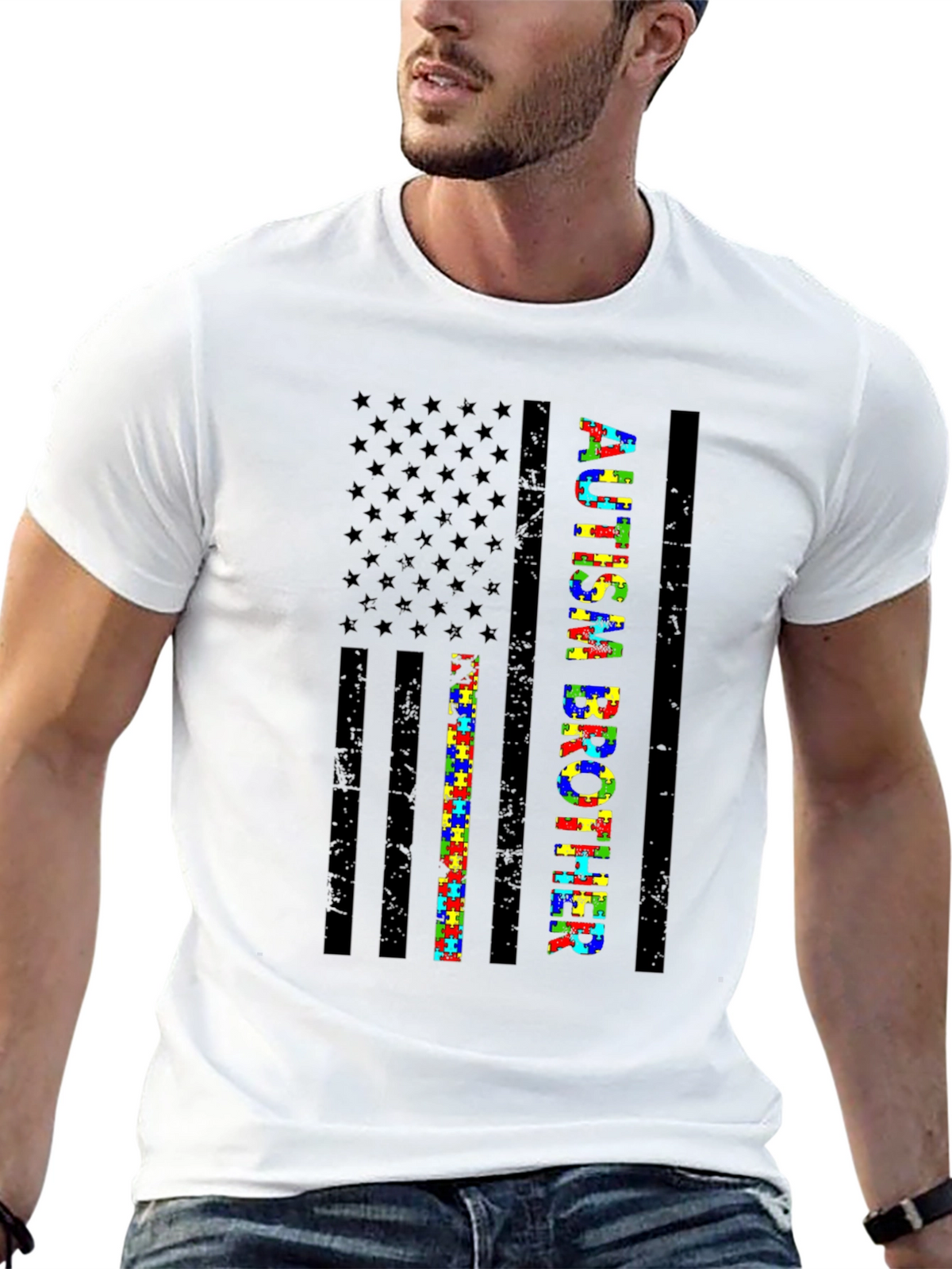 Autism Brother American Flag Graphic Tee
