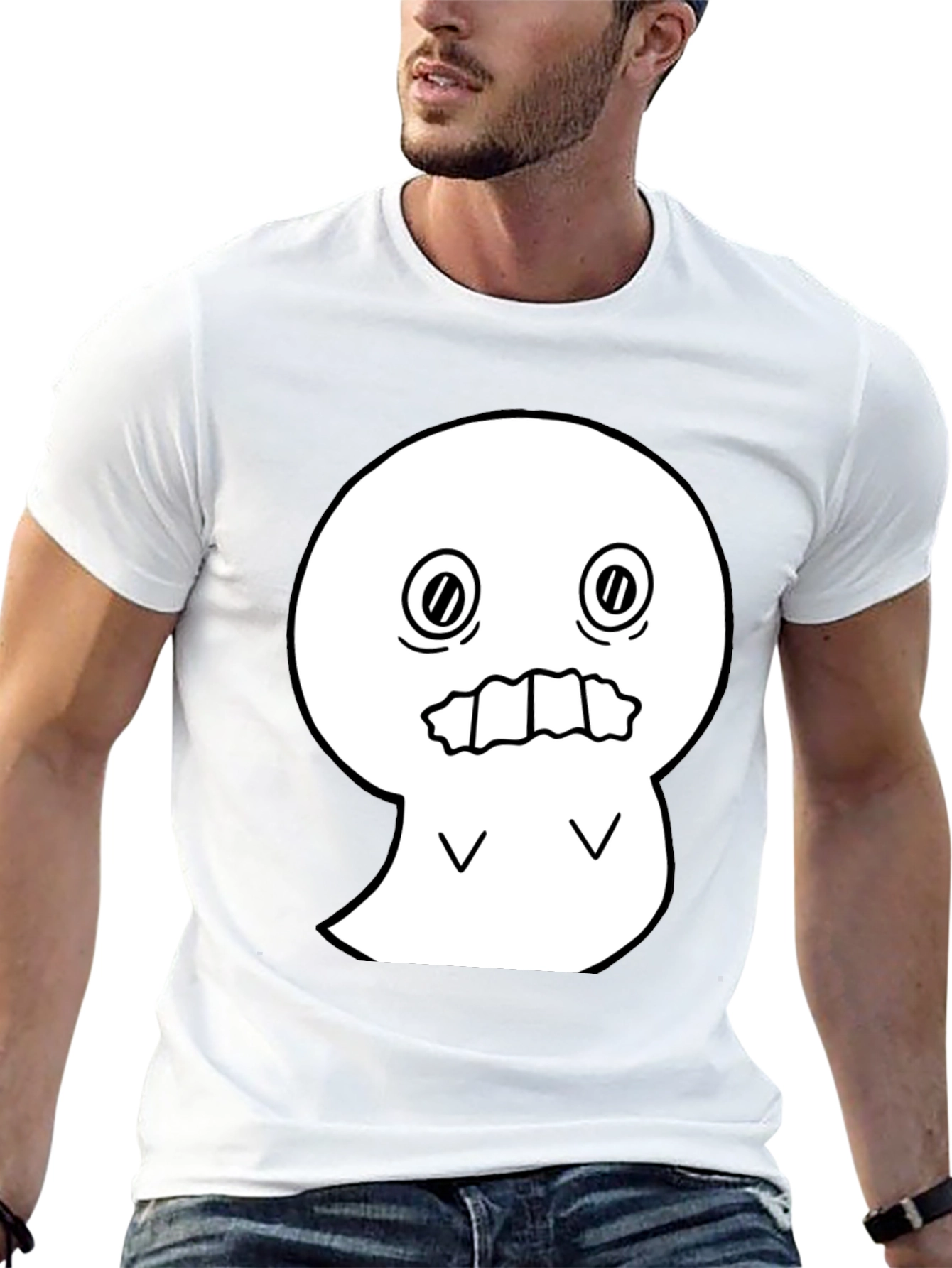 Spooky Graphic Tee - White Ghost on Black