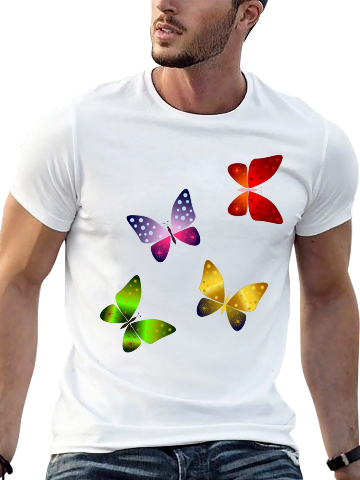 Butterfly Print Black T-Shirt