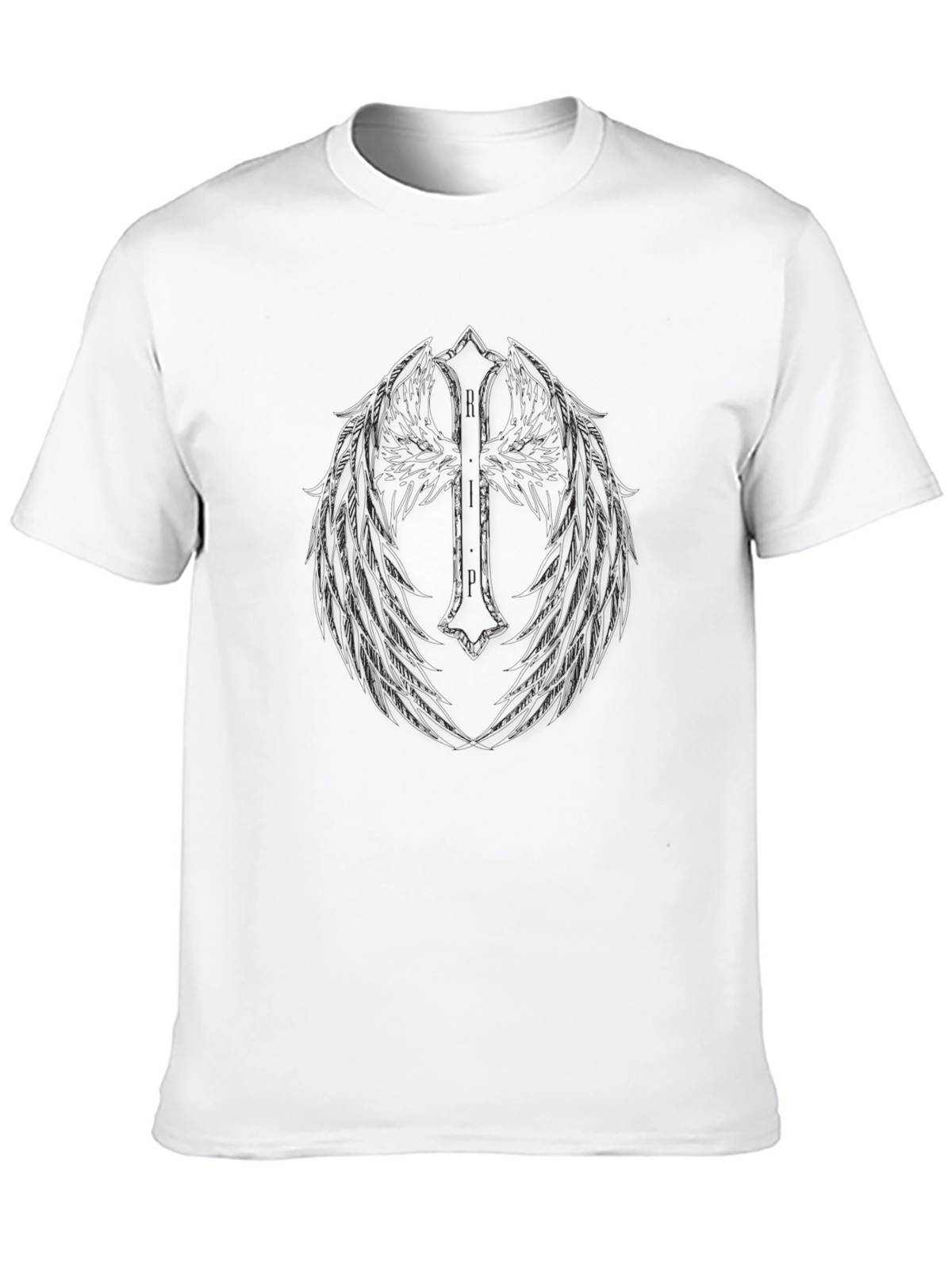 Mens Black Graphic Tee - Winged Cross Design