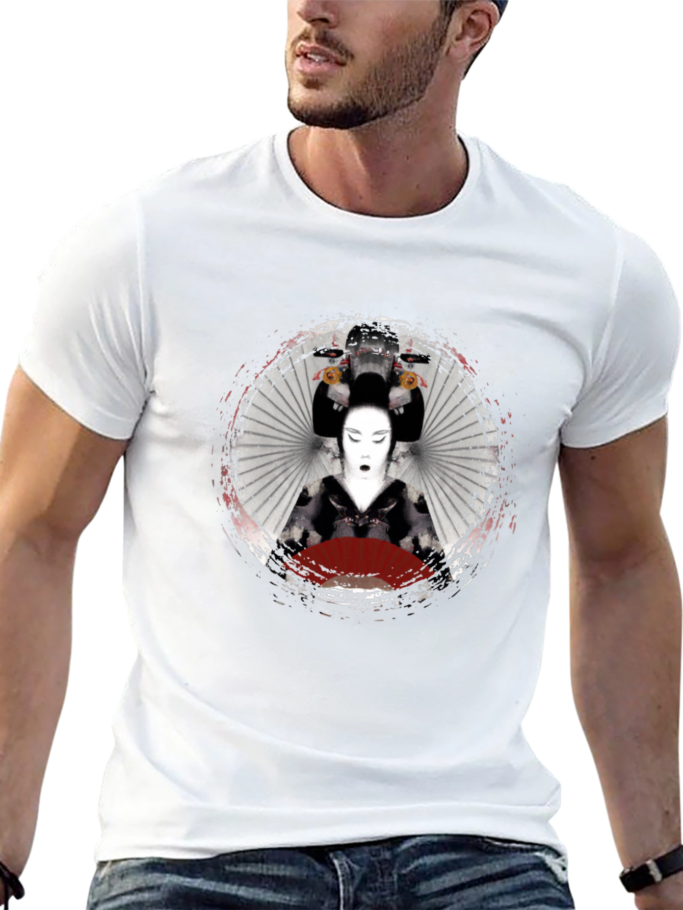 Geisha Graphic Print Black T-Shirt