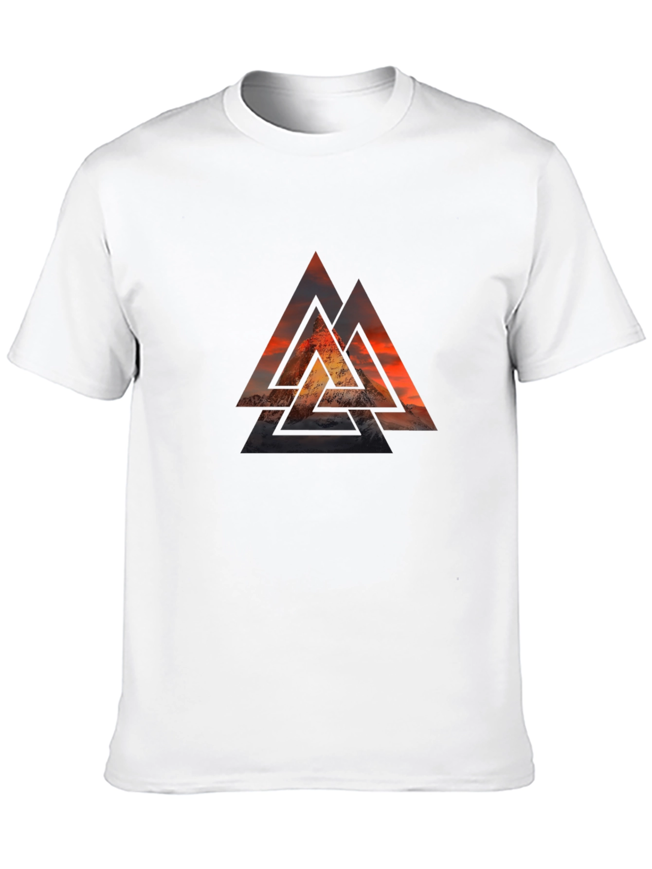 Black Graphic Tee with Geometric Mountain Design
