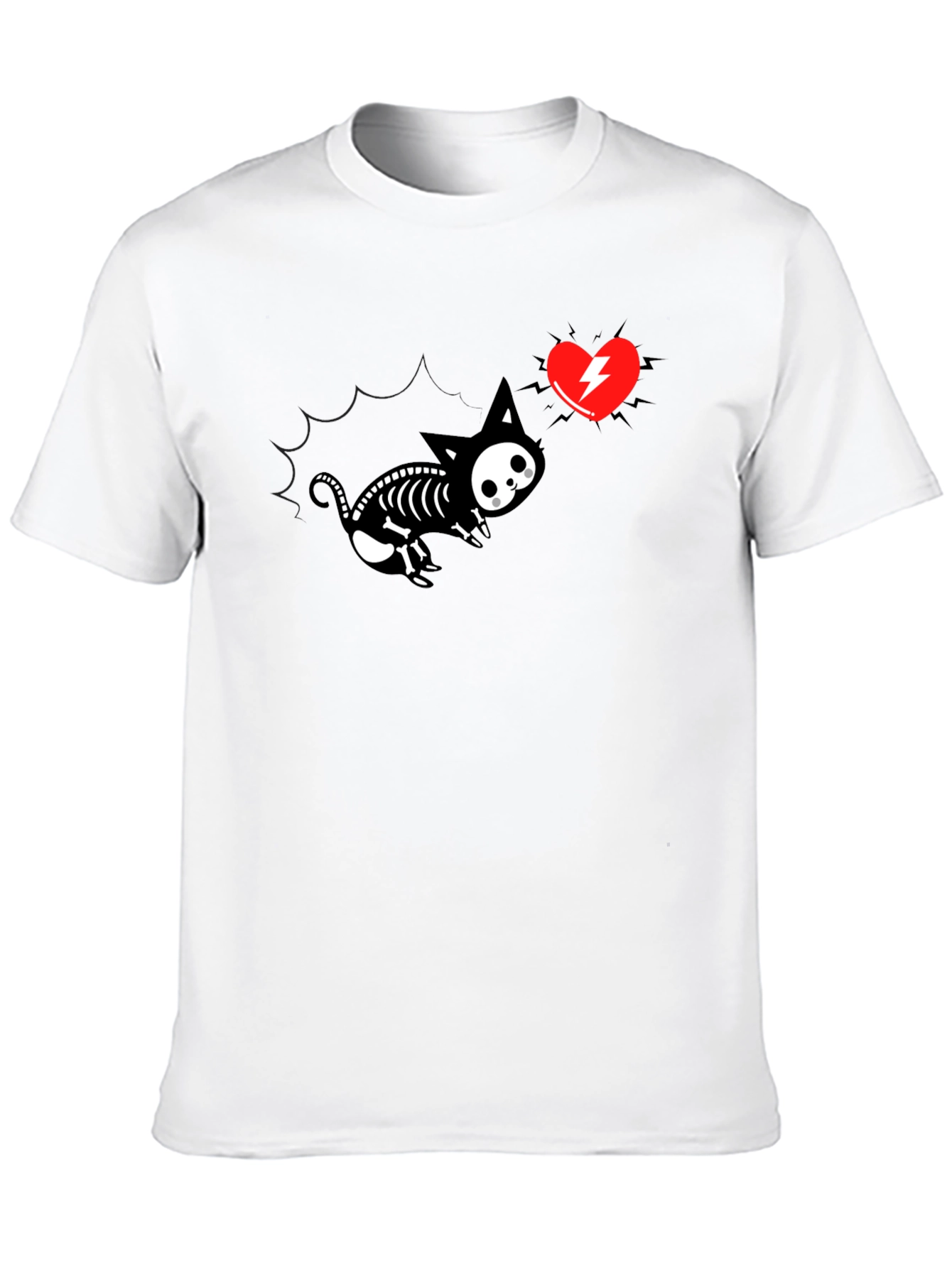 Skeleton Cat Tee with Electric Heart