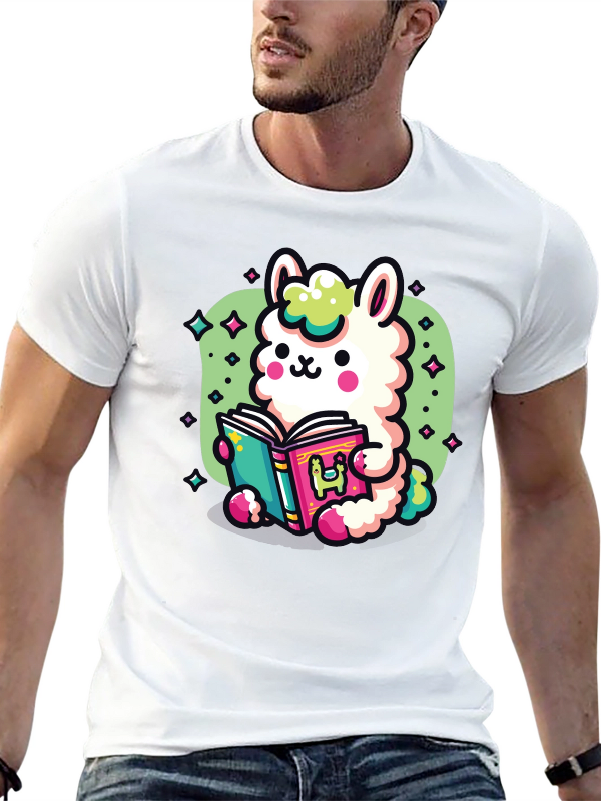 Kawaii Llama Reading T-Shirt - Unisex Black Tee